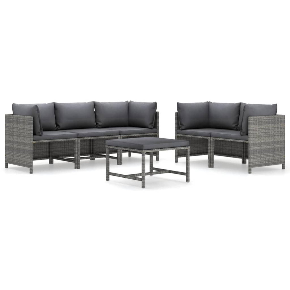 VIDAXL Salon de jardin 6 pcs avec coussins Resine tressee Gris