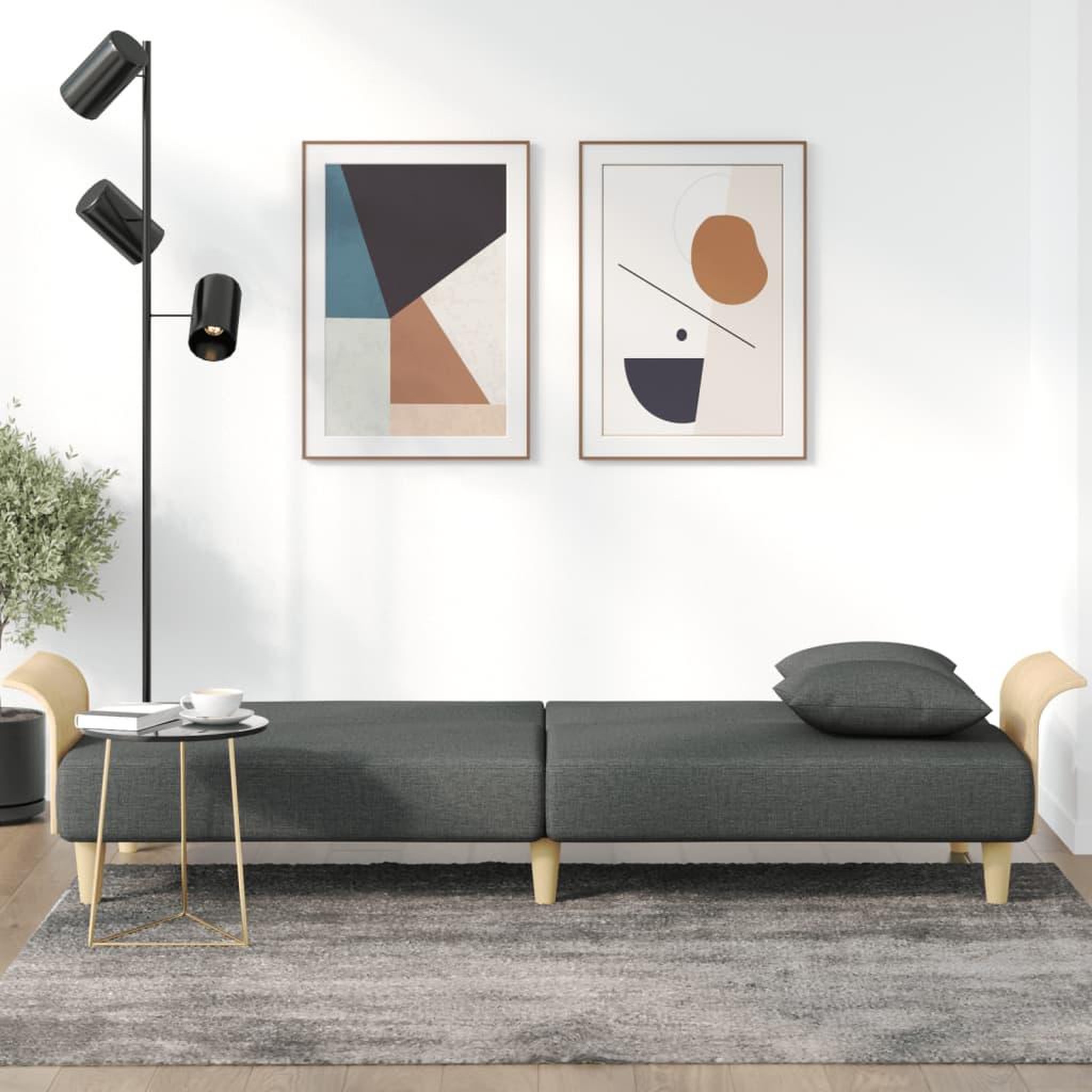 Voir la diapositive 3 : VIDAXL Canape-lit avec accoudoirs gris fonce tissu