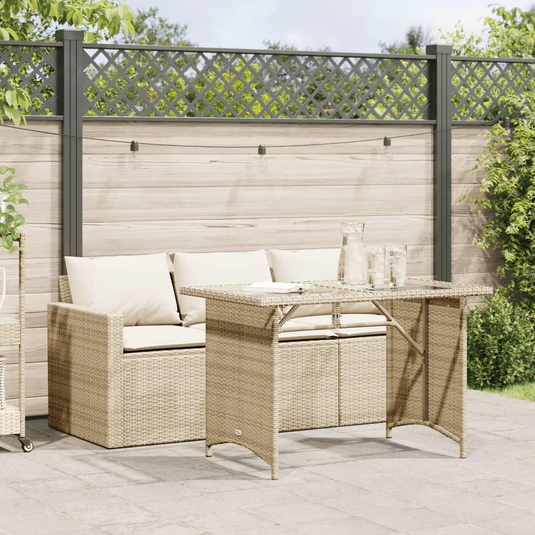 VIDAXL Ensemble a manger de jardin et coussins 2 pcs beige poly rotin