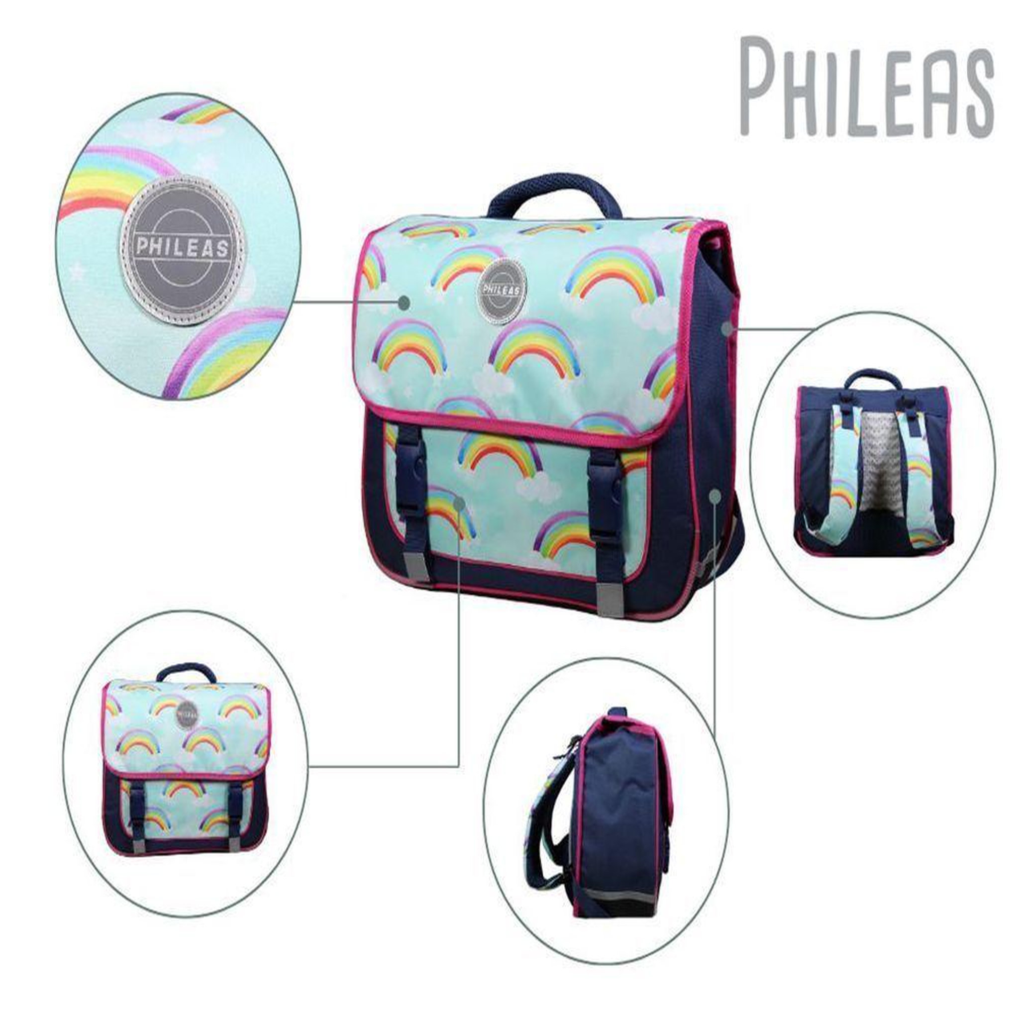 Voir la diapositive 5 : Bagtrotter BAGTROTTER Cartable 38 cm Phileas Arc En Ciel Bleu - Le Plus Confortable des Cartables - Ergonomie/Confort/Sécurité - Système Smart Comfort