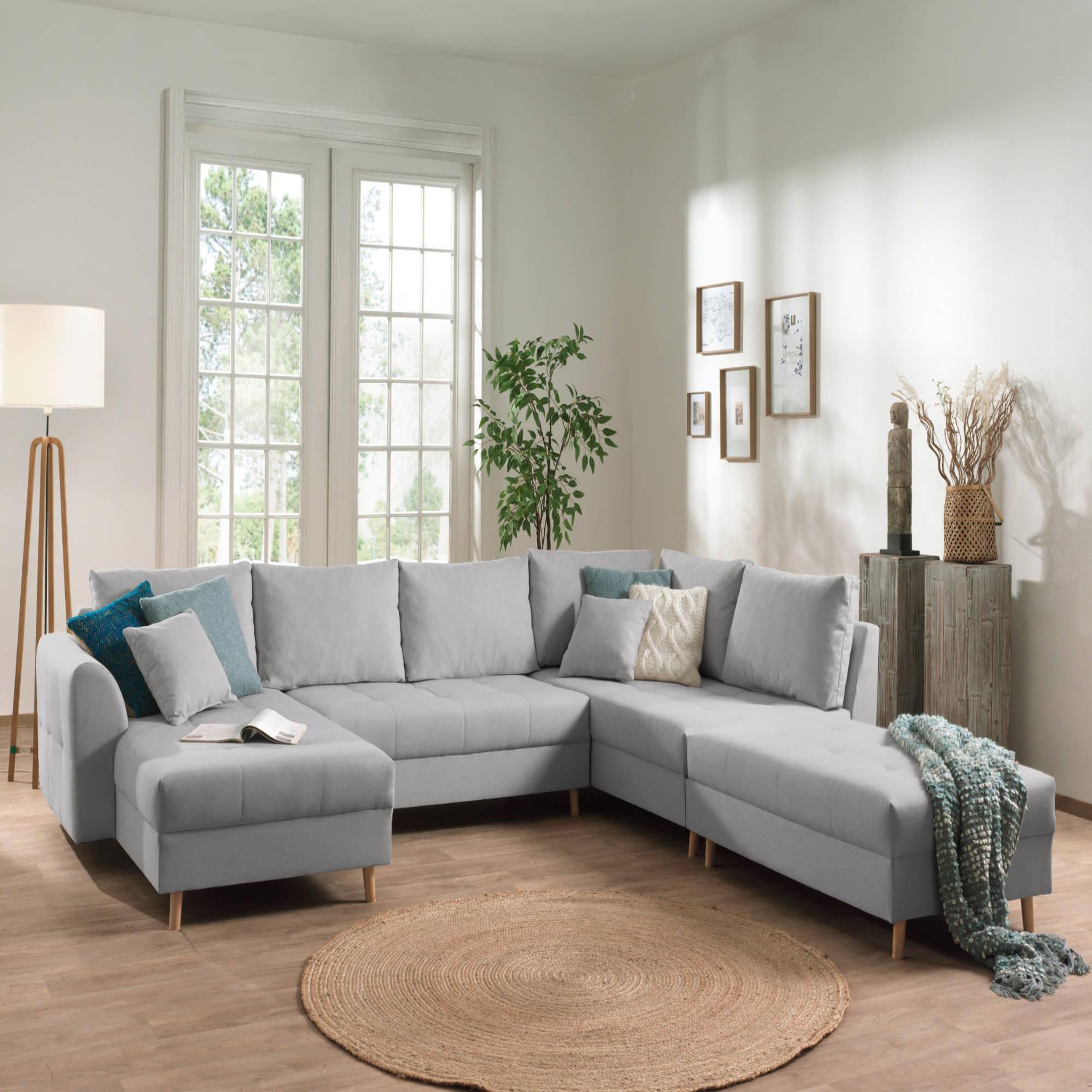 Voir la diapositive 4 : LISA DESIGN Rune - canapé panoramique - avec pouf d'appoint - 7 places - style scandinave - droit