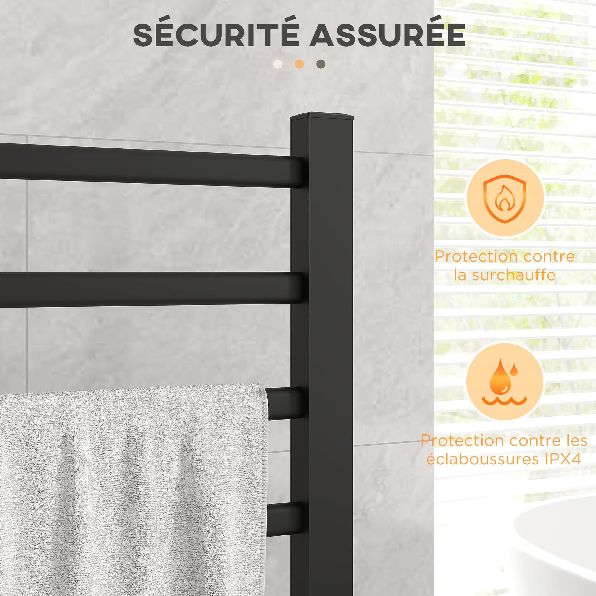 Voir la diapositive 6 : HOMCOM Sèche-serviette électrique sur pied 150W 8 barres timer alu noir