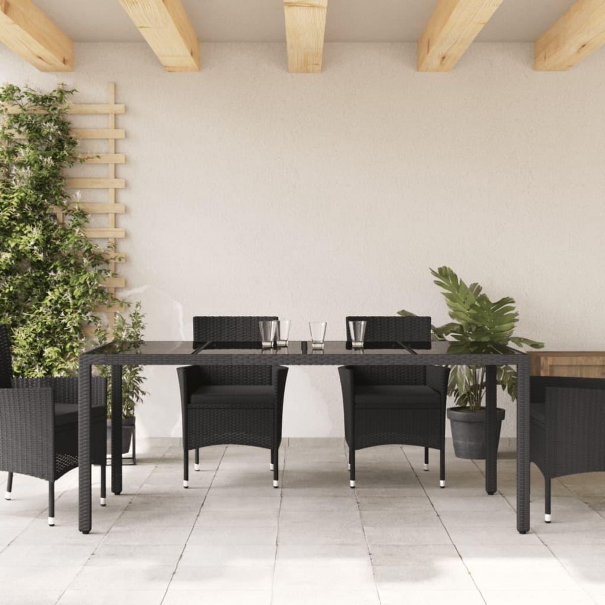 VIDAXL Table de jardin dessus en verre Noir 190x90x75cm Resine tressee