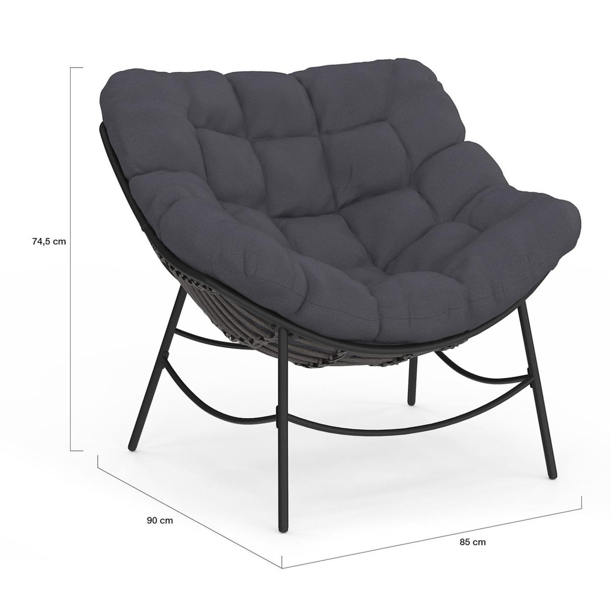 ID MARKET Fauteuil de jardin relax LOA effet rotin gris et coussin gris