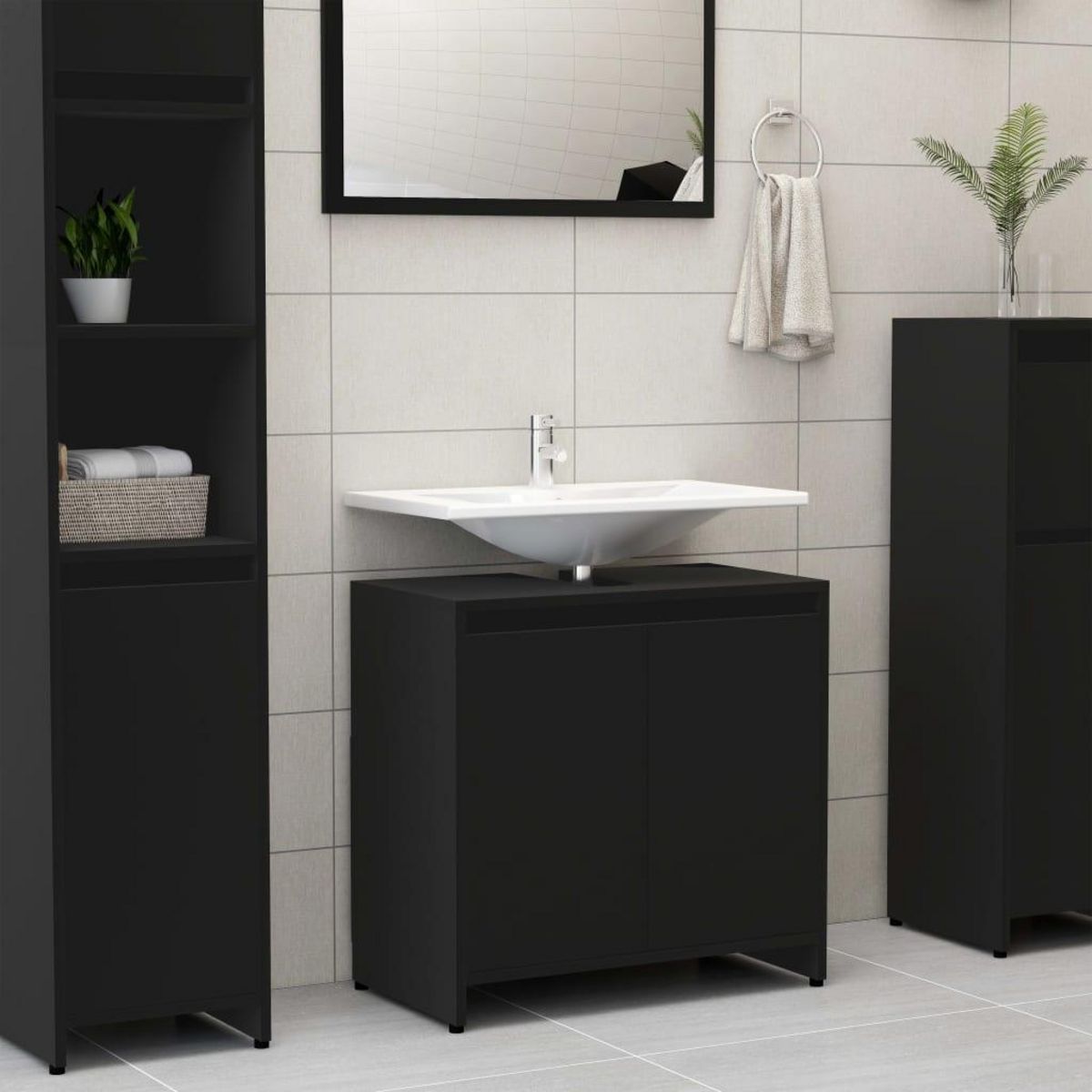 VIDAXL Armoire de salle de bain noir 60x33x61 cm Bois d'ingenierie