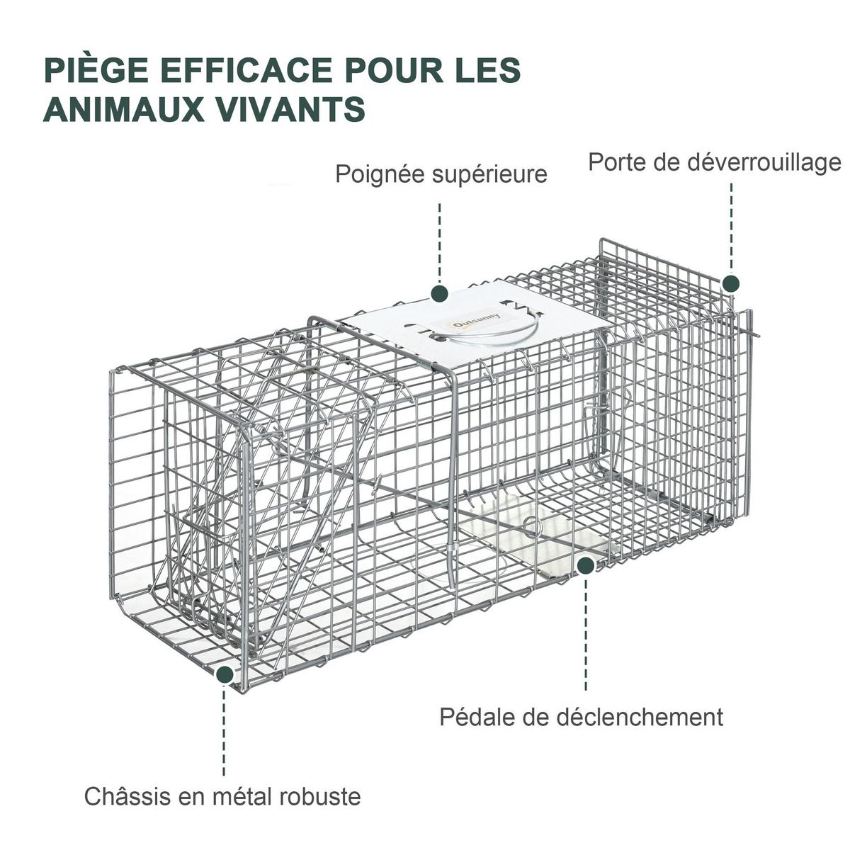 OUTSUNNY Piège de capture pliable pour petits animaux type lapin rat - 2 portes, poignée - dim. 66L x 24l x 30H cm - acier