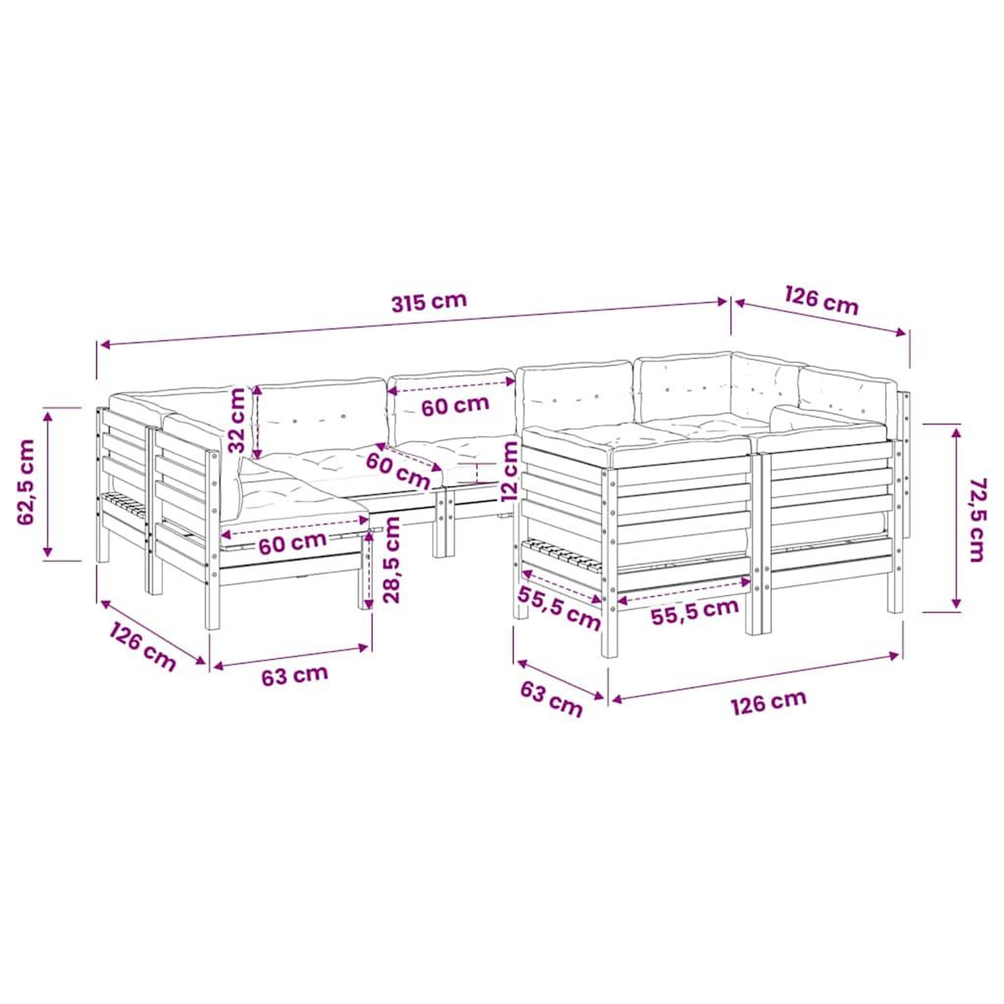 Voir la diapositive 6 : VIDAXL Salon de jardin 9 pcs avec coussins bois de pin impregne