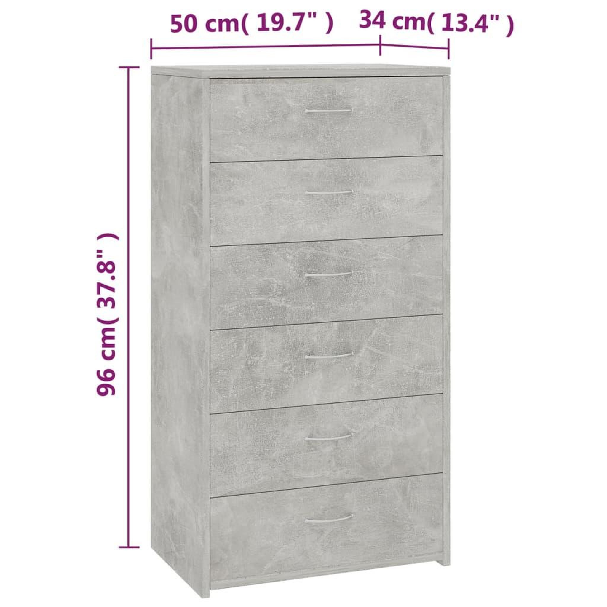 Voir la diapositive 6 : VIDAXL Buffet avec 6 tiroirs Gris beton 50x34x96 cm Bois d'ingenierie