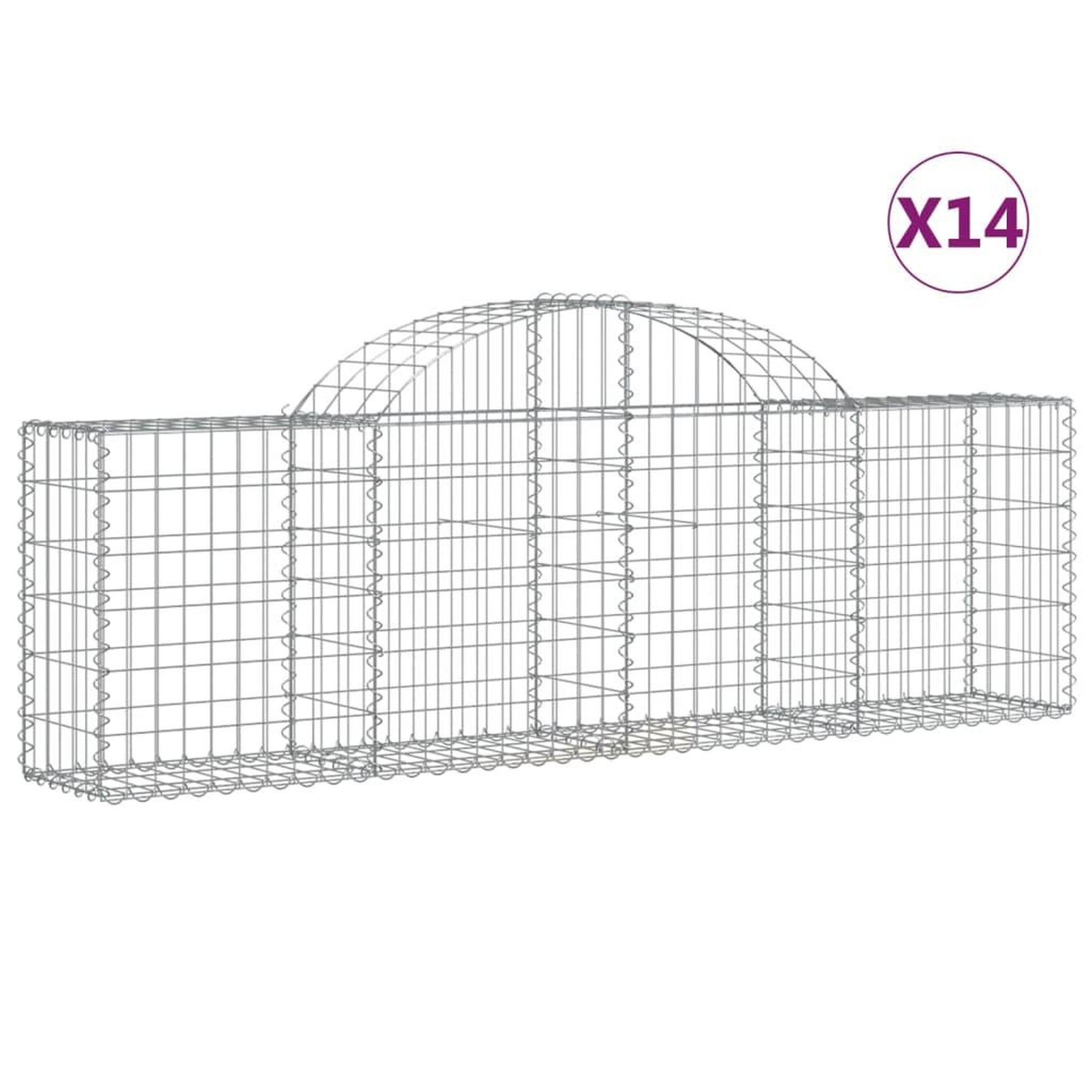 Voir la diapositive 2 : VIDAXL Paniers a gabions arques 14 pcs 200x30x60/80 cm Fer galvanise