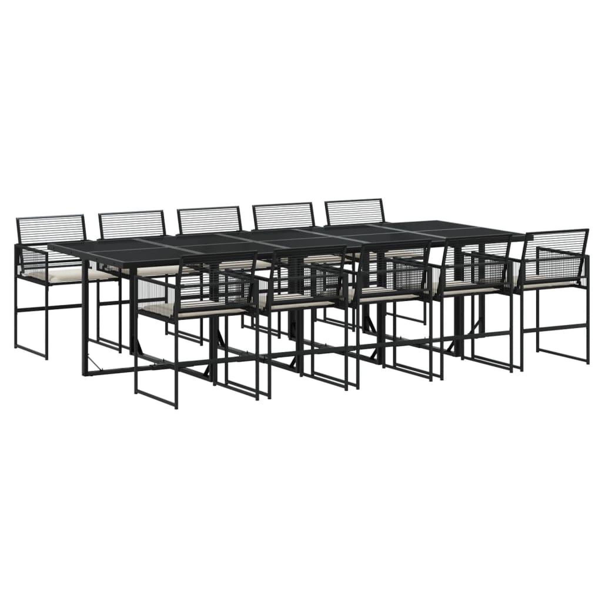 Voir la diapositive 2 : VIDAXL Ensemble a manger de jardin 11 pcs coussins noir resine tressee