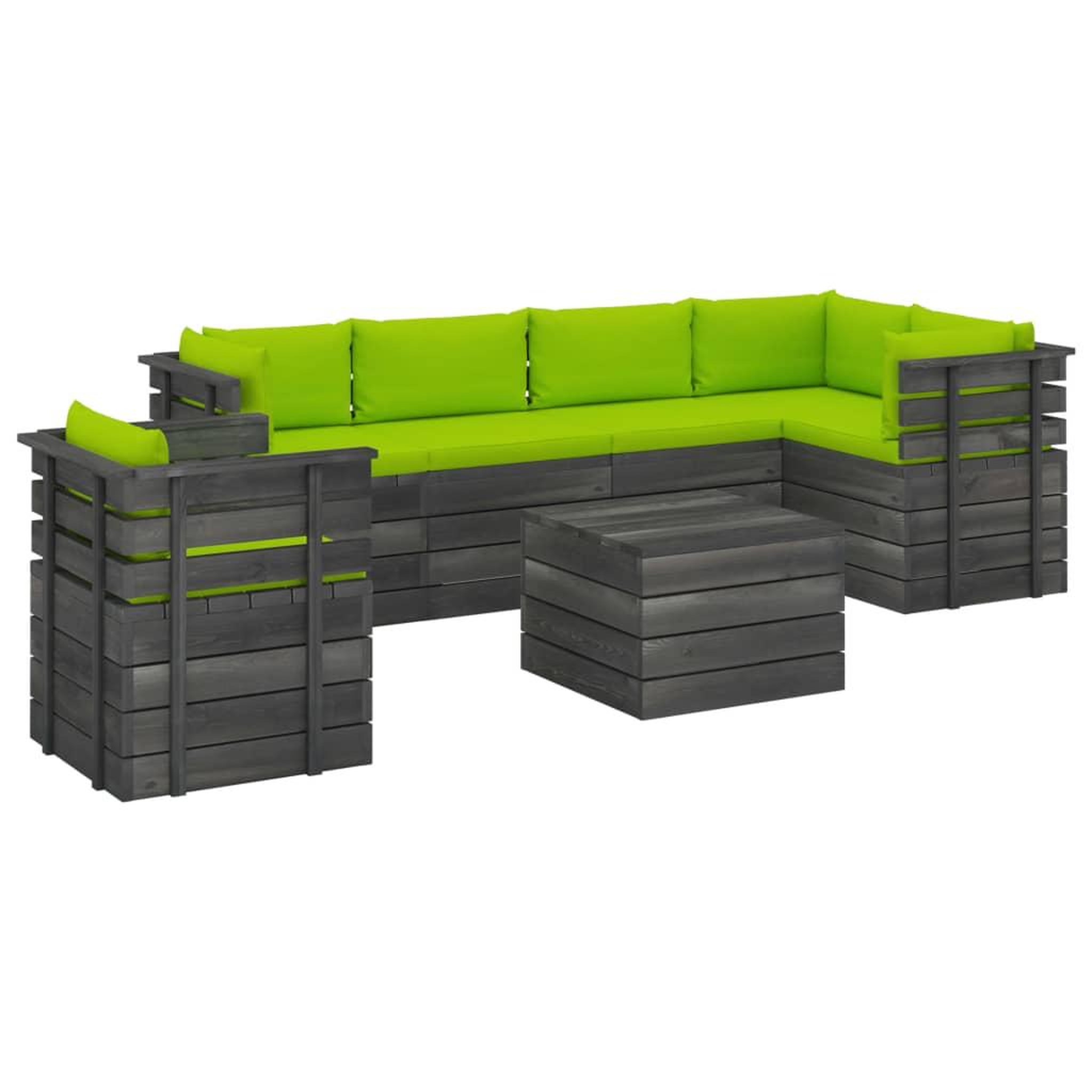 Voir la diapositive 2 : VIDAXL Salon palette de jardin 7 pcs avec coussins Bois de pin massif