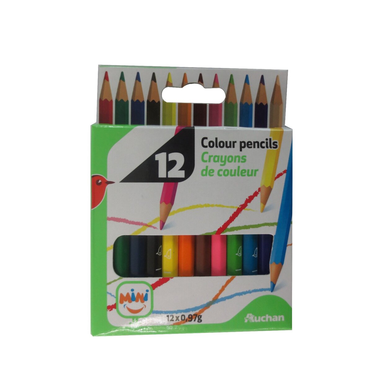 AUCHAN Etui de 12 crayons de couleur pas cher 