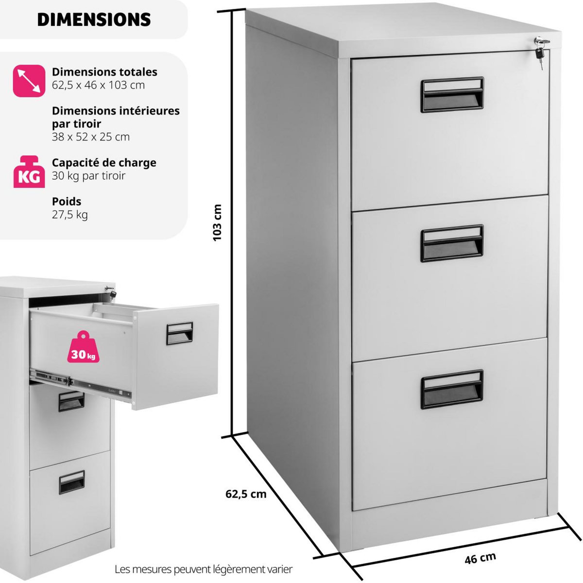tectake Armoire de classement en métal en acier lâqué époxy gris