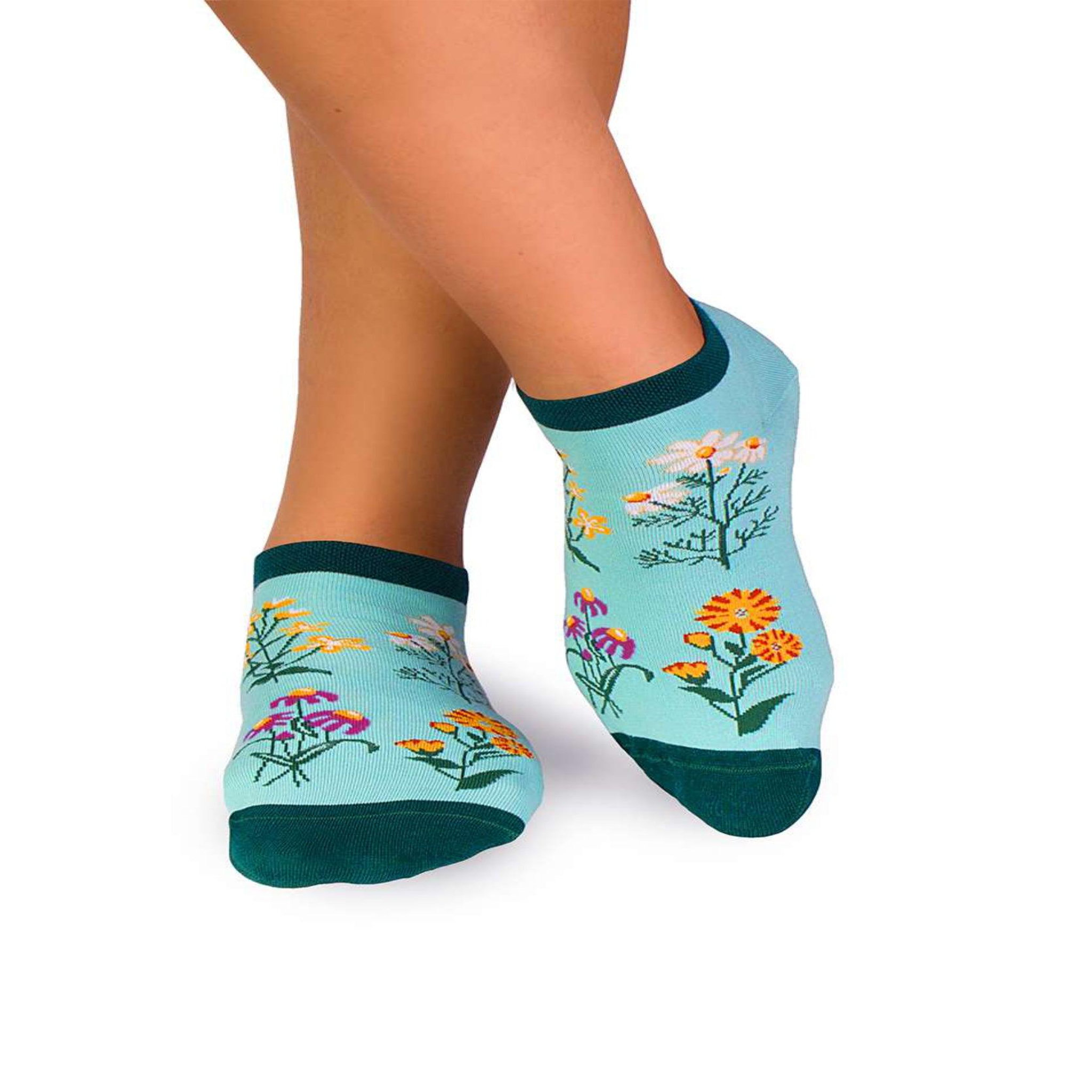PIRIN HILL Socquettes coton bio fleurs & herbes - menthes. Coloris disponibles : Vert