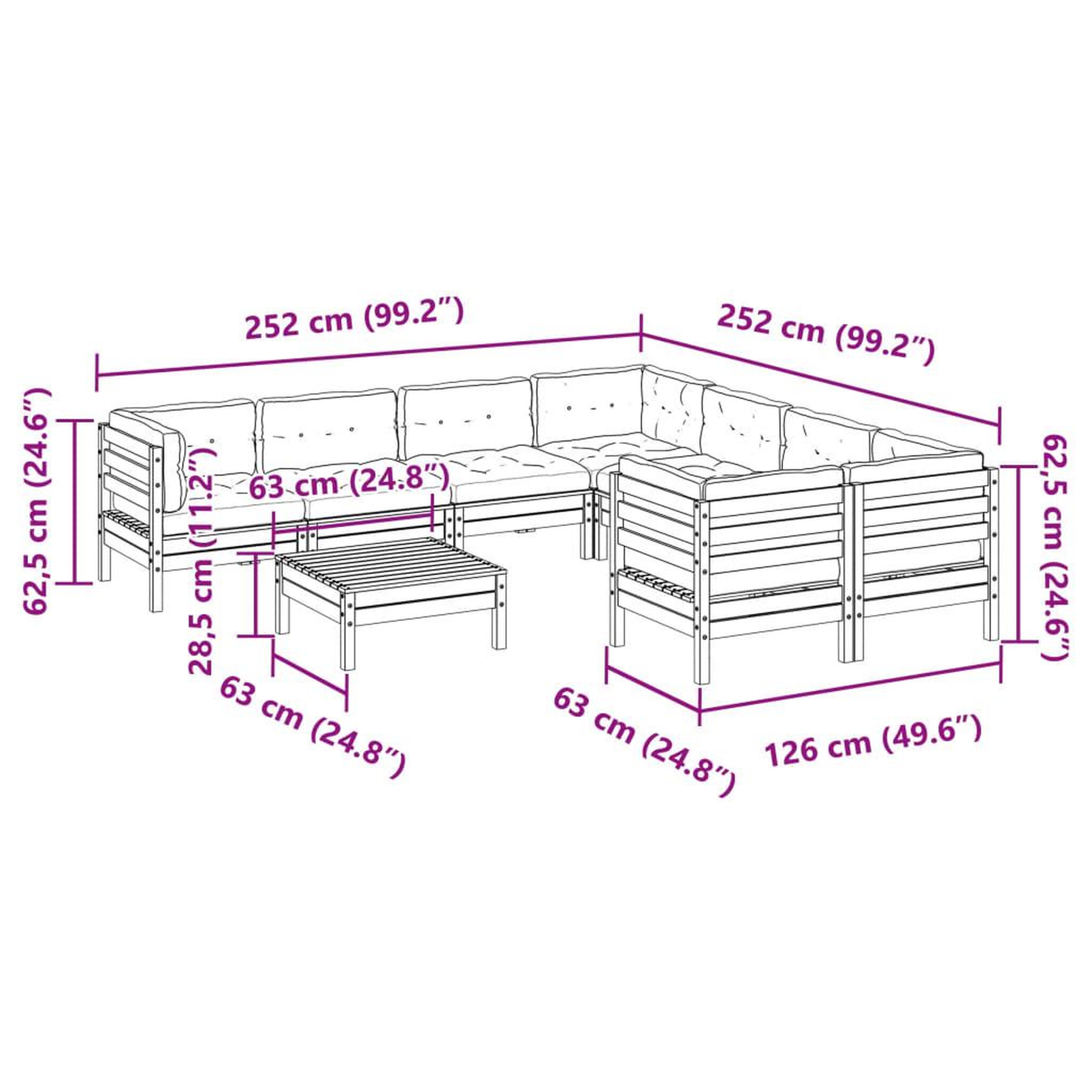 Voir la diapositive 6 : VIDAXL Salon de jardin 9 pcs avec coussins sapin de douglas solide