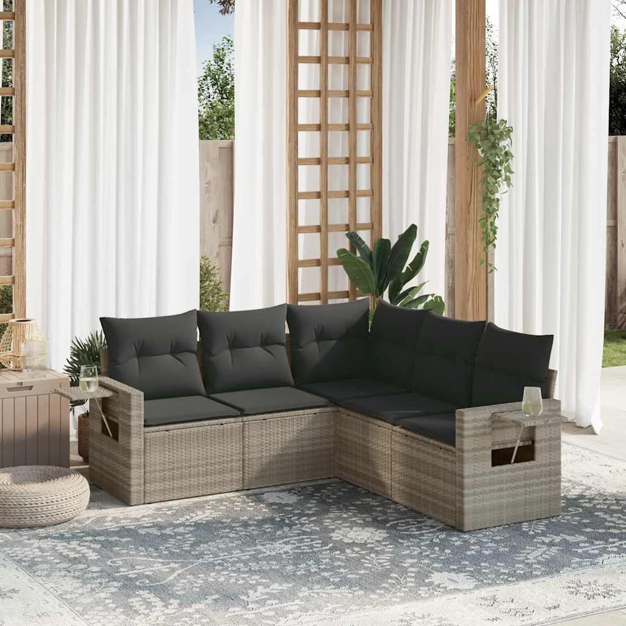 VIDAXL Salon de jardin 5 pcs avec coussins gris clair resine tressee