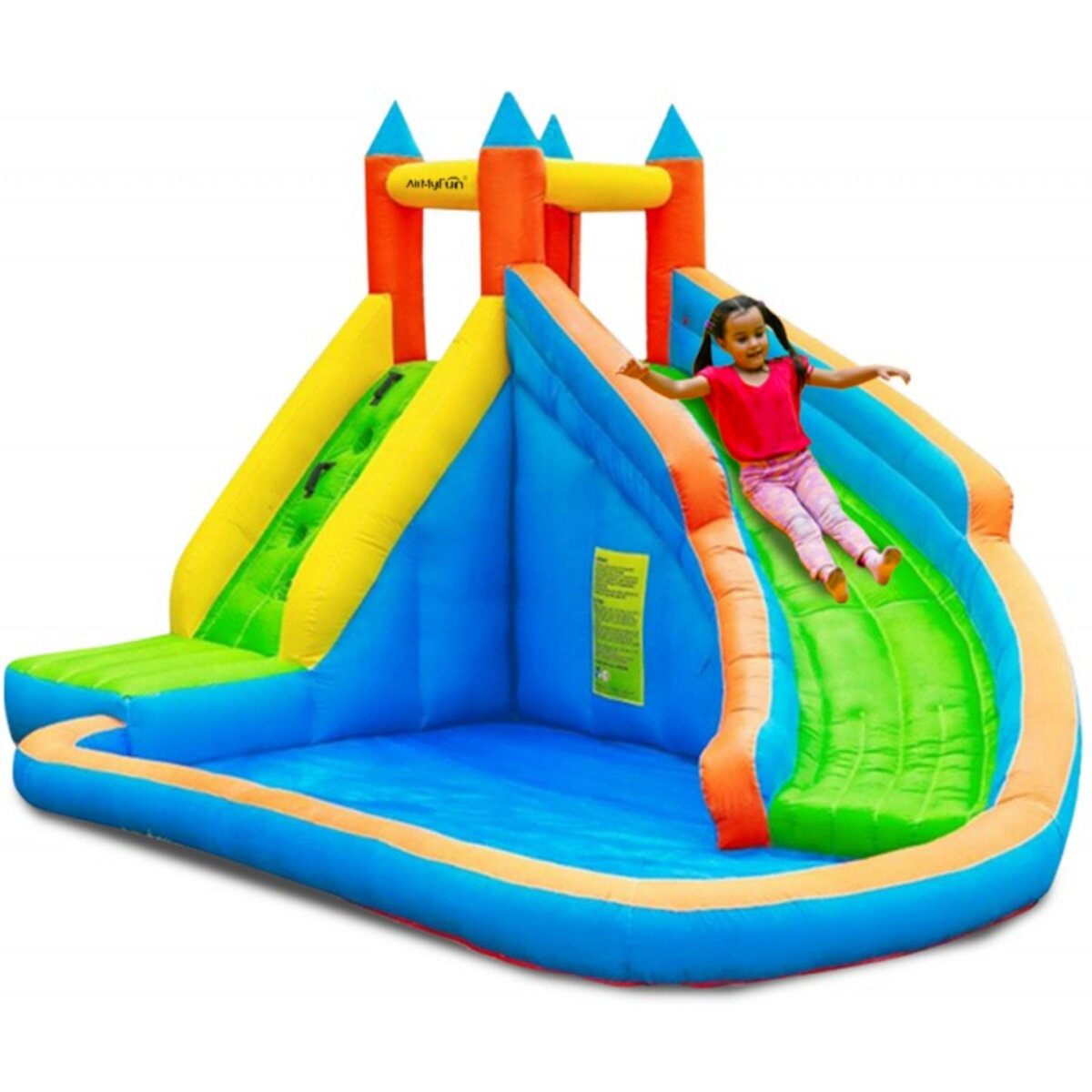 AIRMYFUN Château Aquatique Gonflable pour enfants 4m - Aire de jeux avec Escalade, Tobbogan et Piscine - Aqua Park