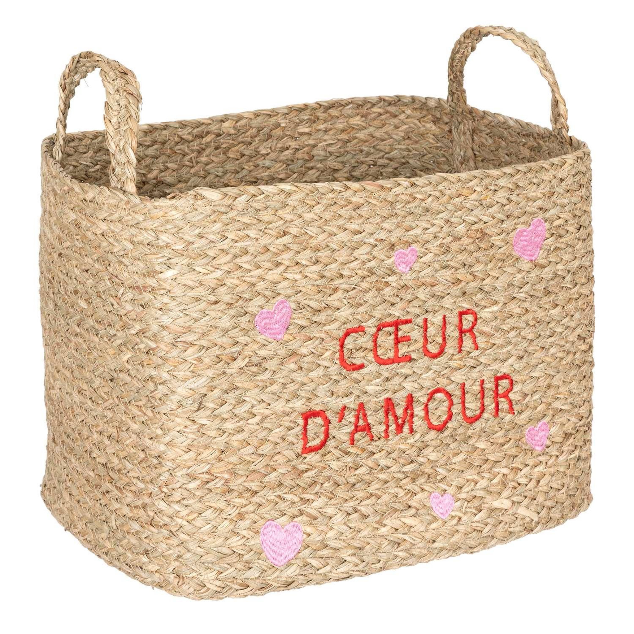 Voir la diapositive 3 : ATMOSPHERA Lot de 3 paniers en osier assortis motifs cœur - beige