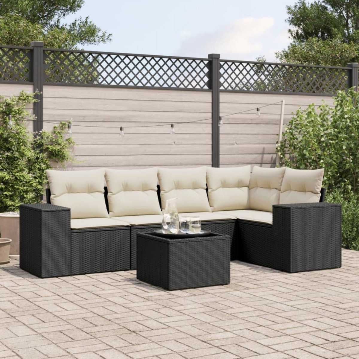VIDAXL Salon de jardin 6 pcs avec coussins noir resine tressee