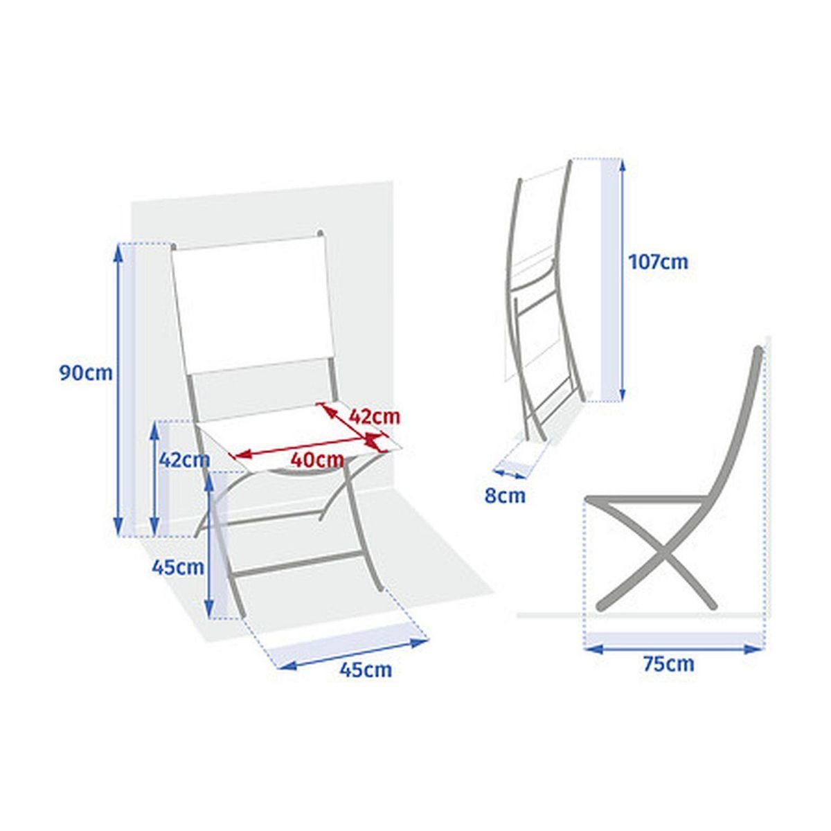 HESPERIDE Lot de 4 chaises pliantes en aluminium et texaline ESSENTIA