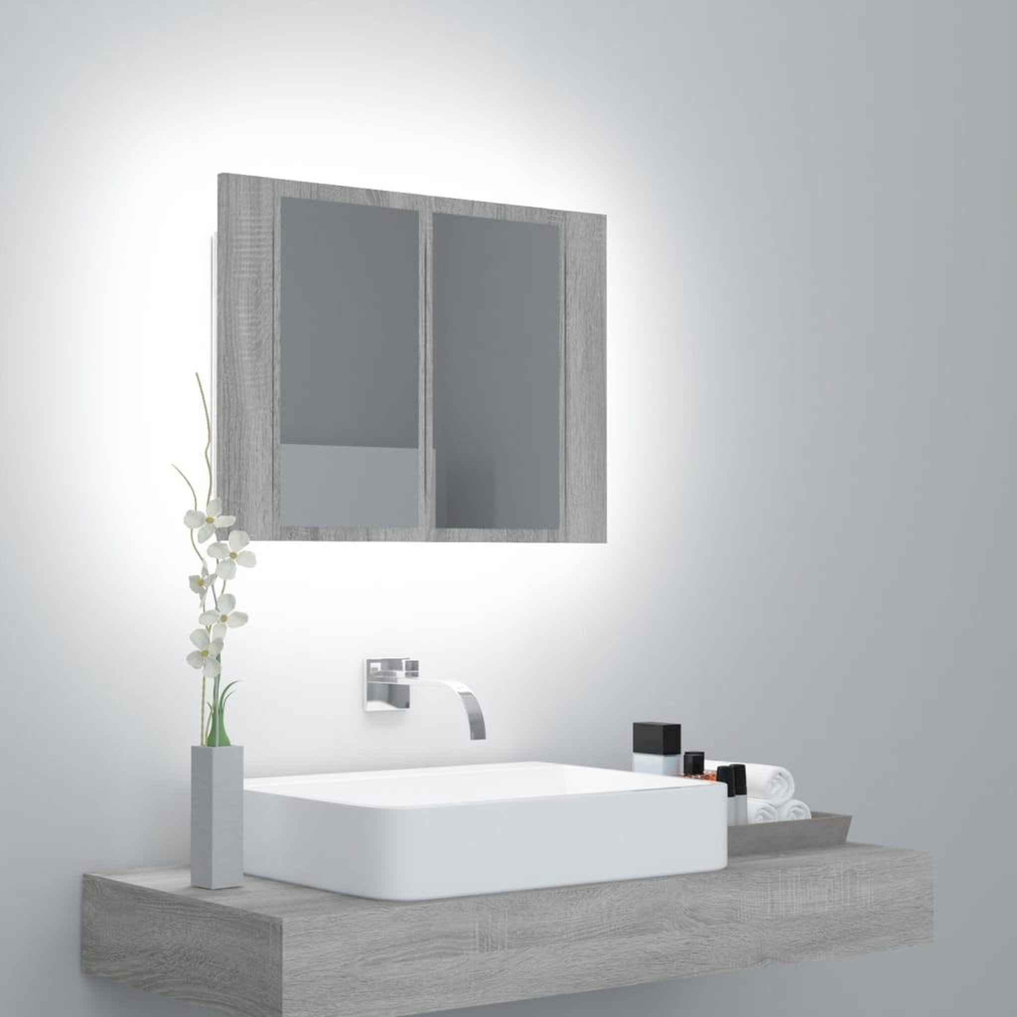 Voir la diapositive 1 : VIDAXL Armoire a miroir LED Sonoma gris 60x12x45 cm Bois d'ingenierie