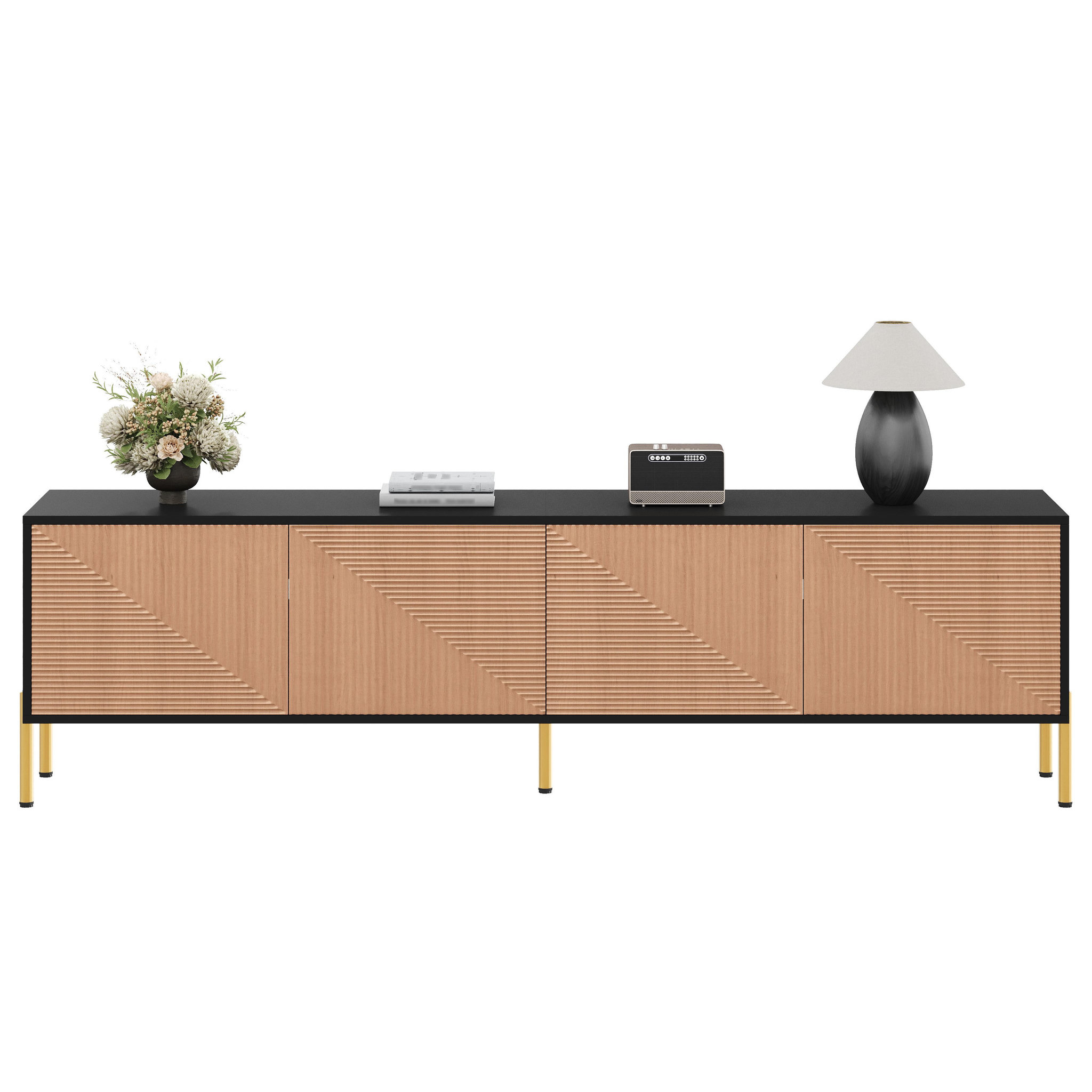 MERAX Meuble tv noir+naturel 179 cm panneau de particules