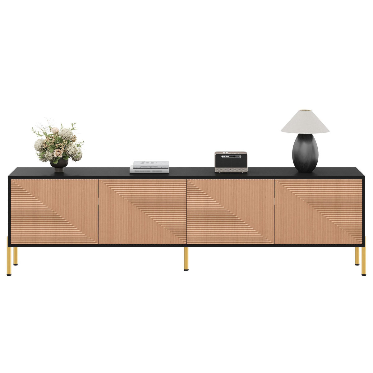 MERAX Meuble tv noir+naturel 179 cm panneau de particules