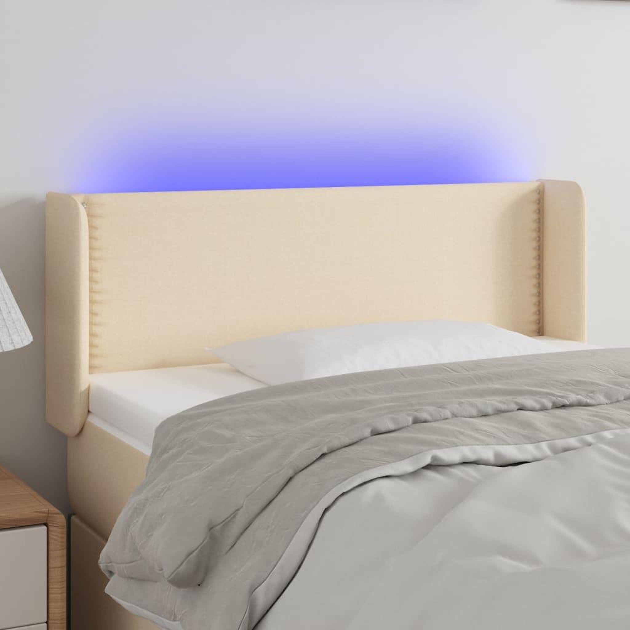 Voir la diapositive 1 : VIDAXL Tete de lit a LED Creme 93x16x78/88 cm Tissu