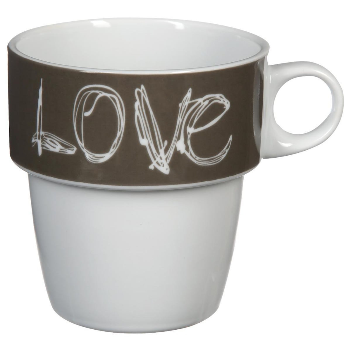 SECRET DE GOURMET Lot de 6 Mugs Avec Rack   Love  26cl Beige