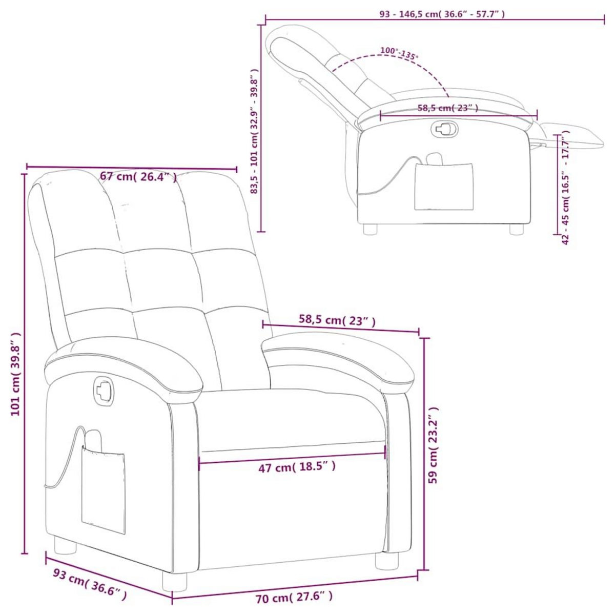 VIDAXL Fauteuil de massage inclinable Vert fonce Tissu