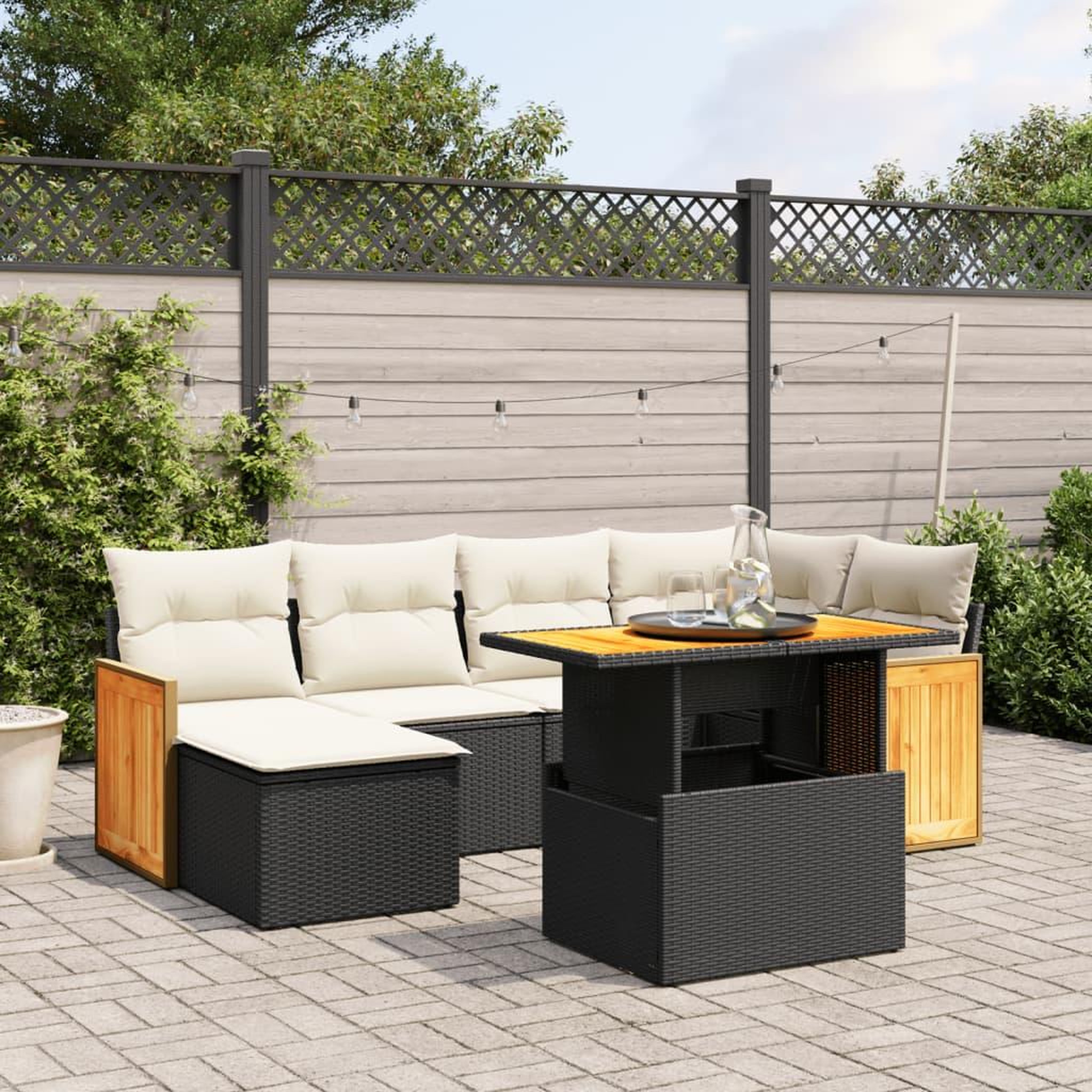 VIDAXL Salon de jardin 7 pcs avec coussins noir resine tressee