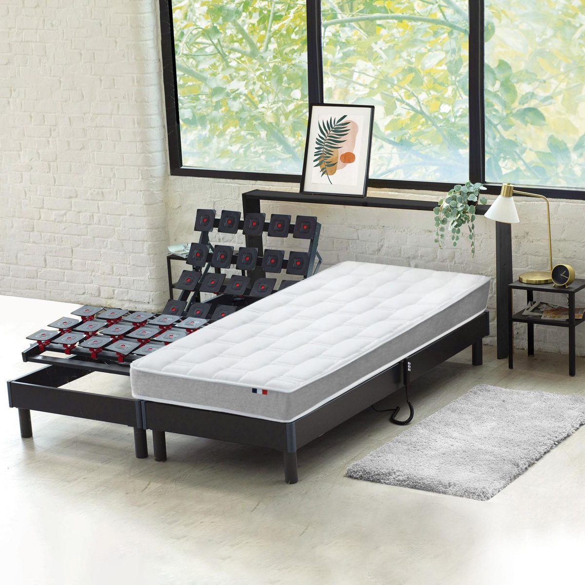 IDLITERIE Ensemble relaxation mémoire de forme + sommier avec réglage fermeté partout - FABRICATION France