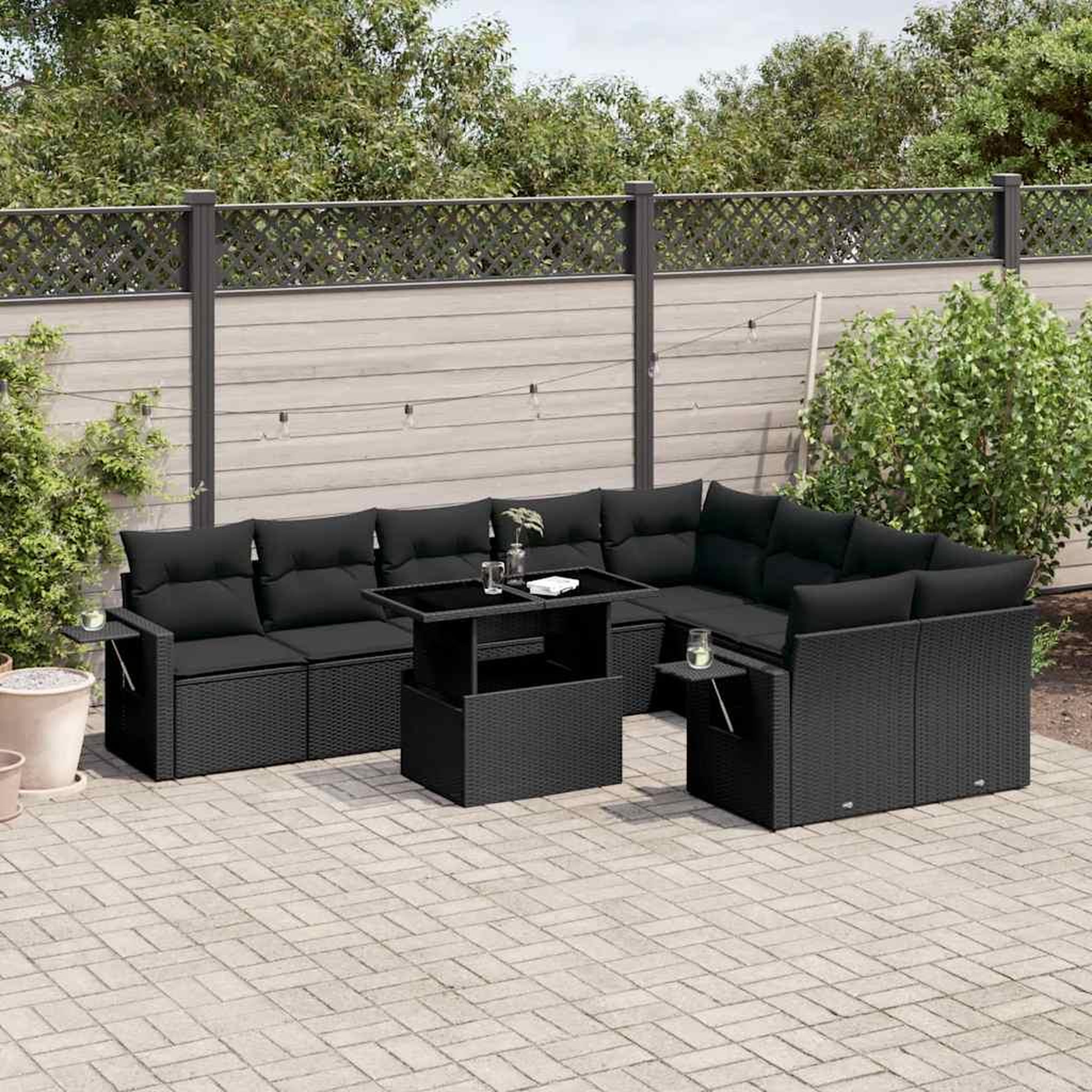 VIDAXL Salon de jardin 10 pcs avec coussins noir resine tressee
