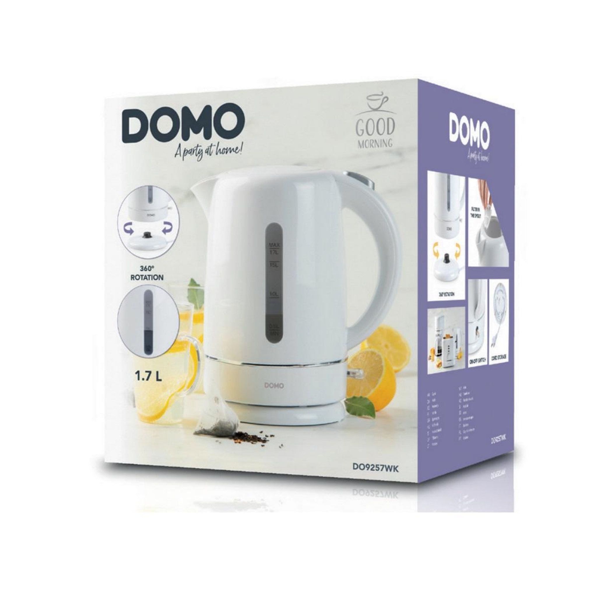 Voir la diapositive 3 : Domo Bouilloire sans fil 1.7l 2200w blanc - do9257wk