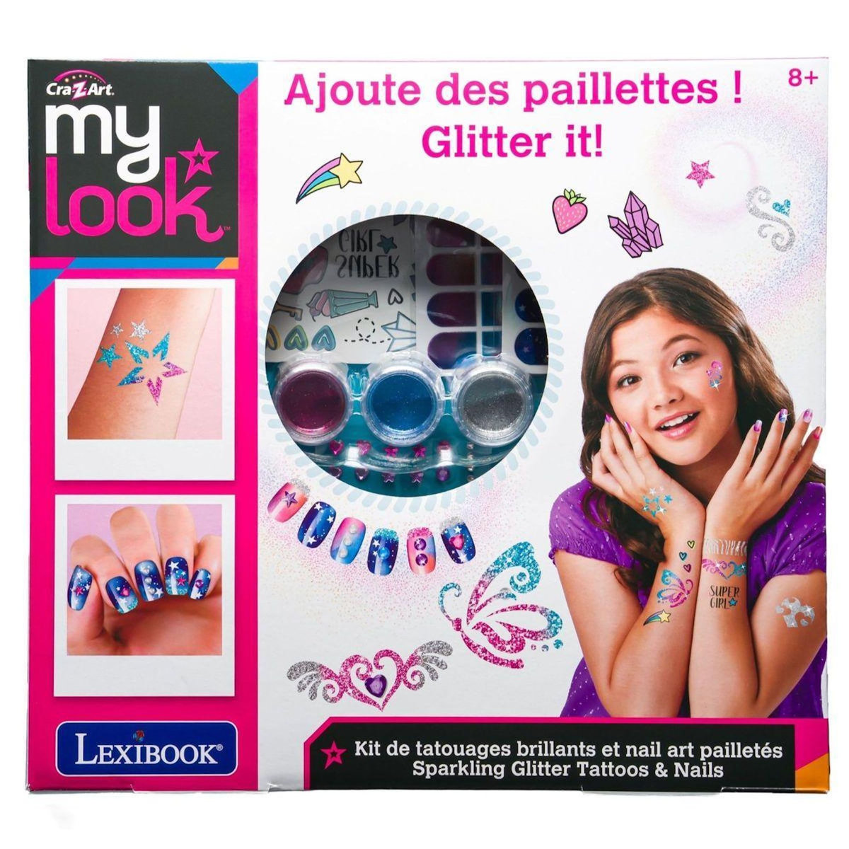 Lexibook Kit de Tatouages Brillants et Nail Art Pailletés