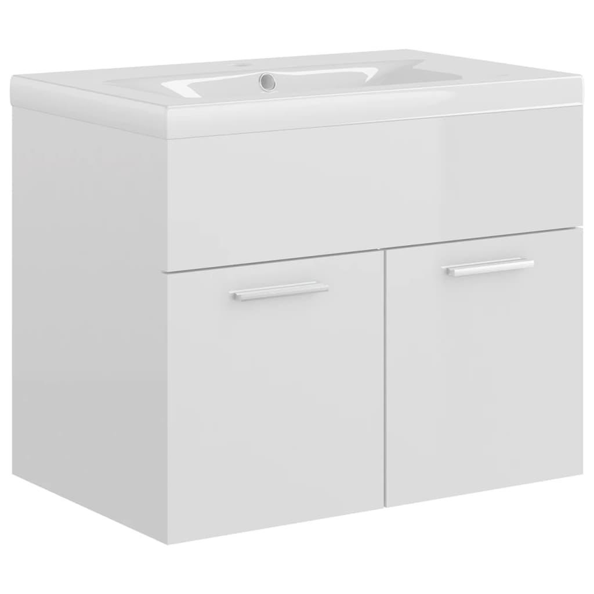 Voir la diapositive 2 : VIDAXL Armoire d'evier avec lavabo integre Blanc brillant Agglomere