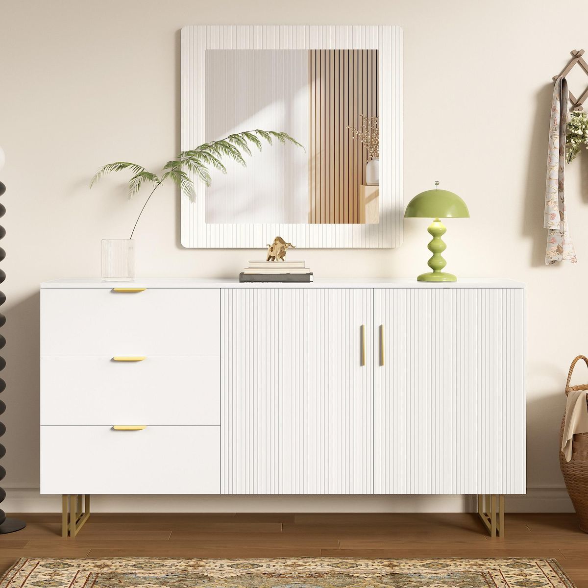 MERAX Buffet 2 porte(s) 3 tiroir(s) - 160 cm blanc mdf