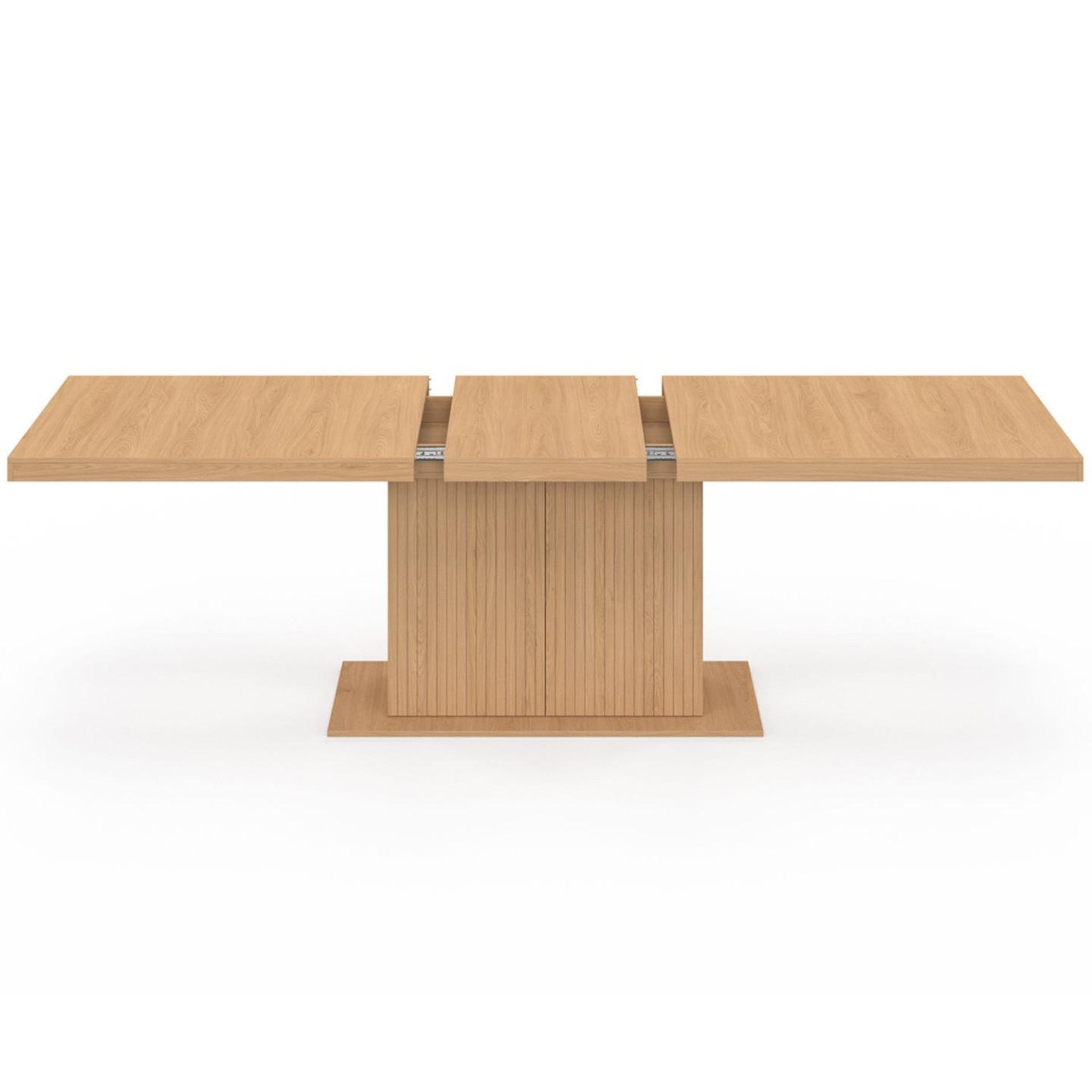 Voir la diapositive 3 : ID MARKET Table à manger extensible rectangle juliette 8-12 personnes pied central effet lattes avec rangement 200-250 cm