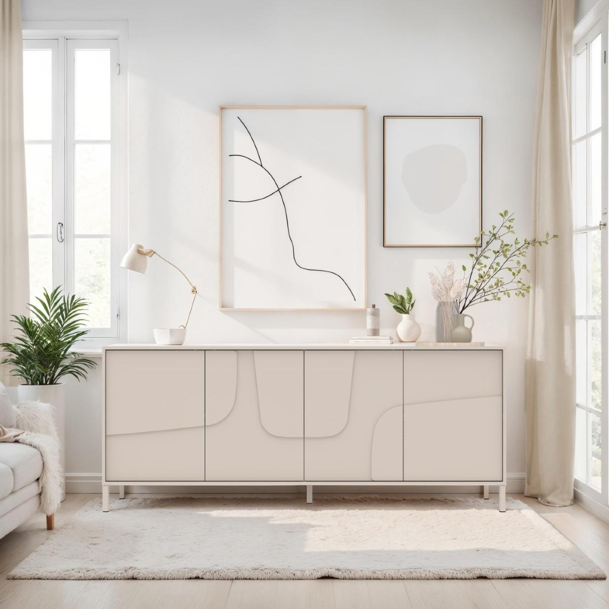 Voir la diapositive 2 : JLC KREATION Buffet moderne 4 portes 205cm beige EROS