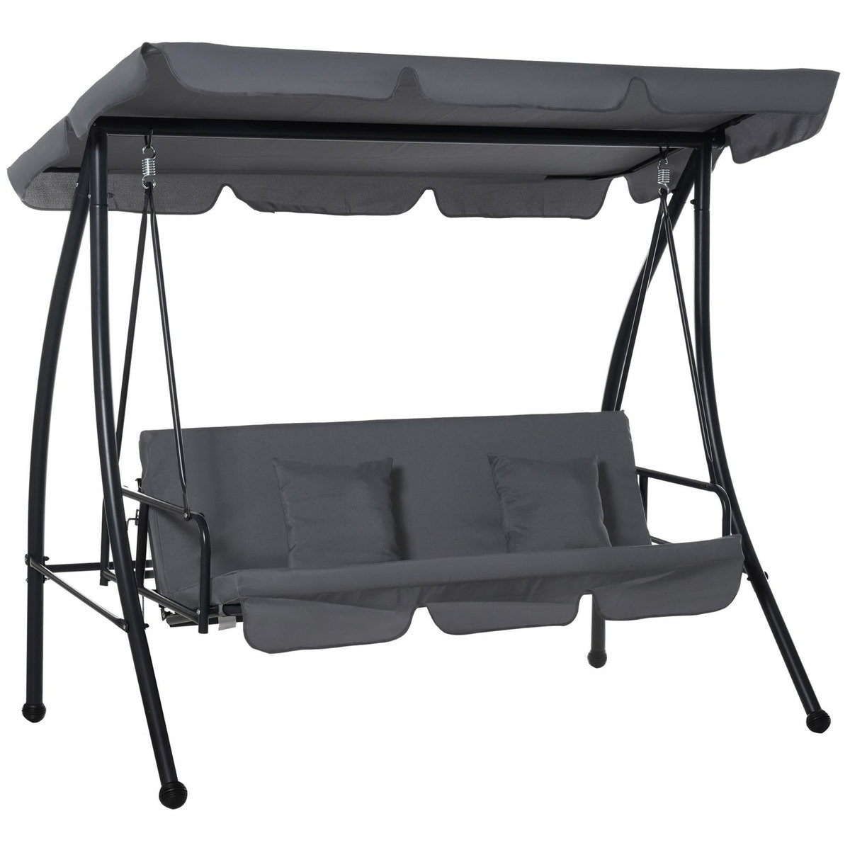 OUTSUNNY Balancelle de jardin convertible 3 places grand confort inclinaison toit réglable matelas fourni 2L x 1,25l x 1,7H m métal polyester noir anthracite