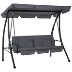 OUTSUNNY Balancelle de jardin convertible 3 places grand confort inclinaison toit réglable matelas fourni 2L x 1,25l x 1,7H m métal polyester noir anthracite