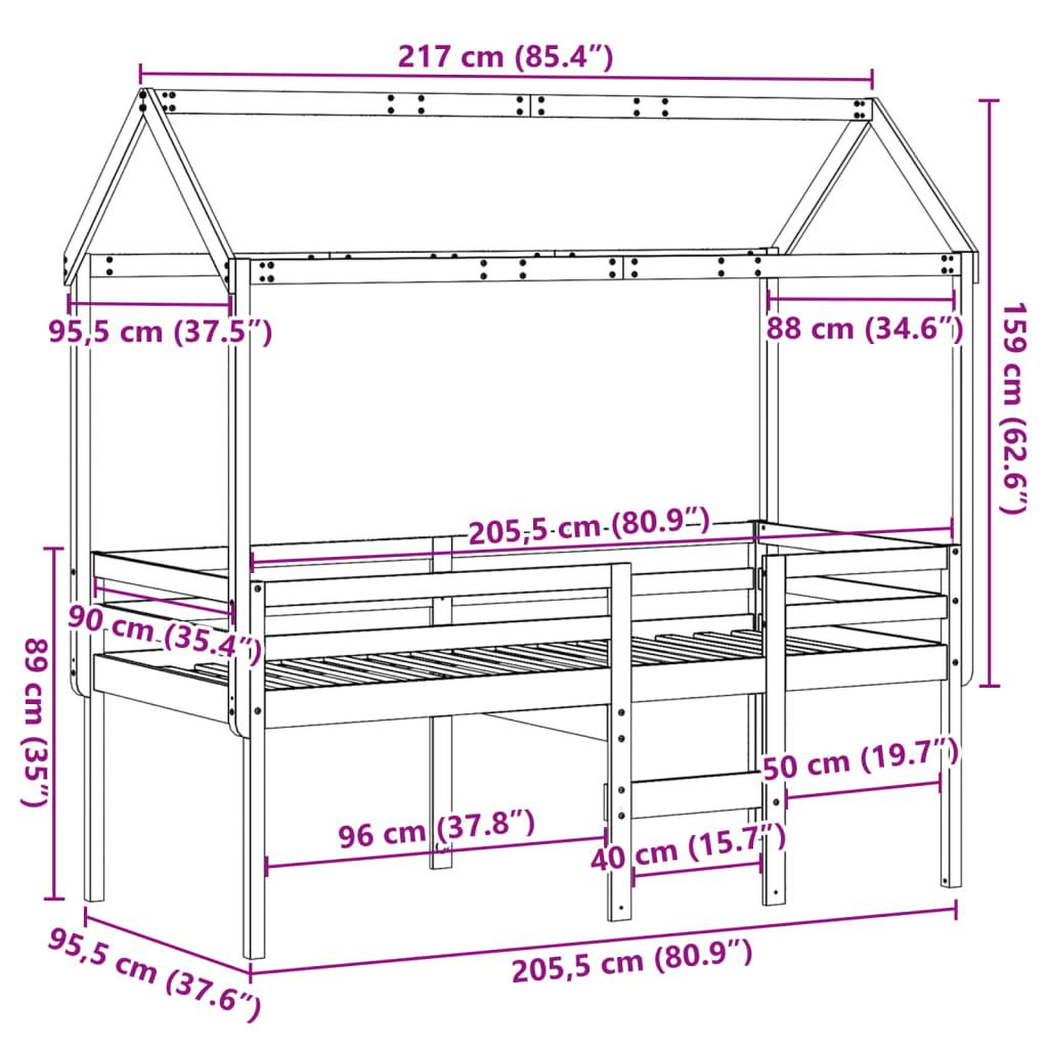 Voir la diapositive 6 : VIDAXL Lit haut sans matelas 90x200 cm bois de pin massif