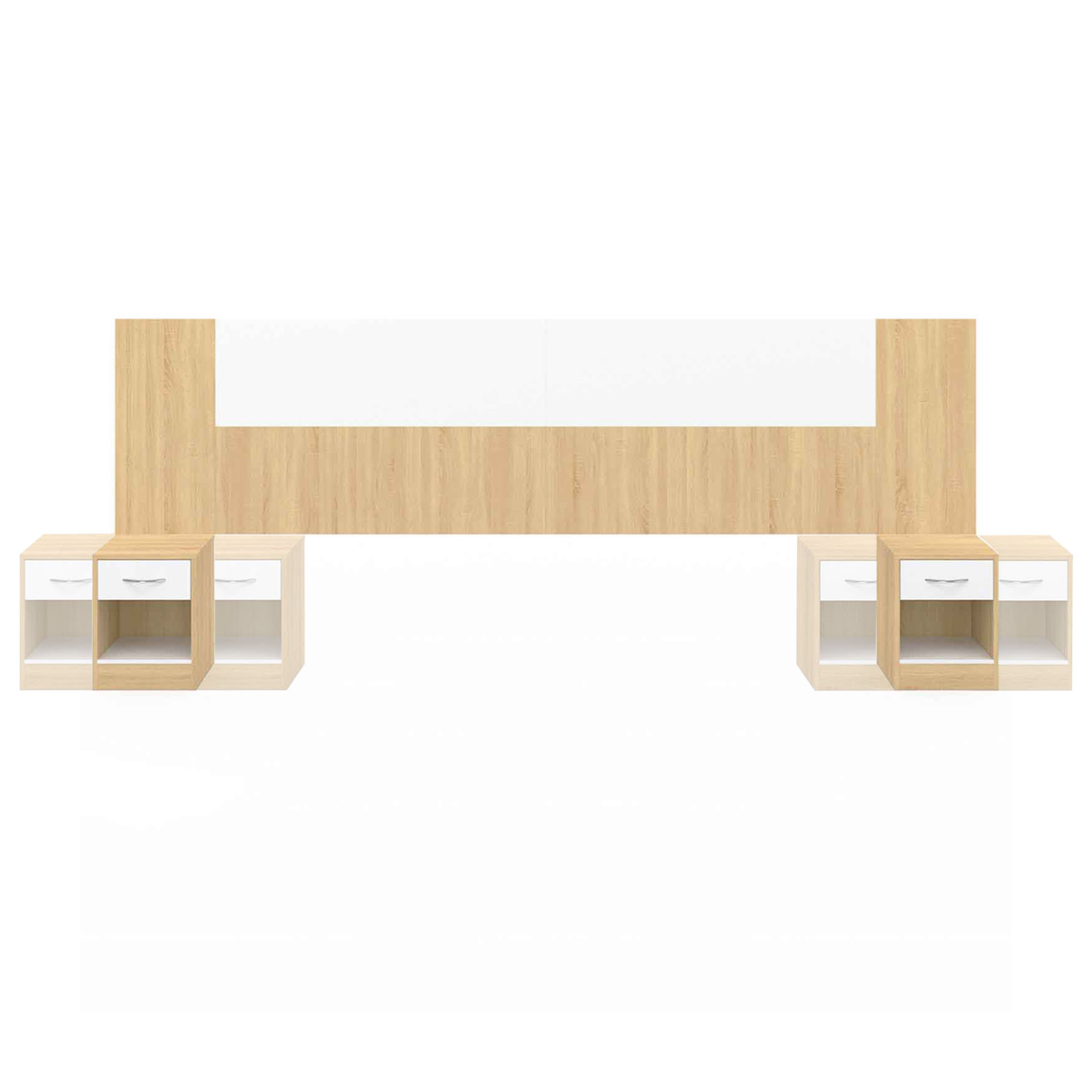 Voir la diapositive 3 : ID MARKET Tête de lit sur pied avec chevets modulables sapa pour lit 140, 160 ou 180 cm bois et blanc
