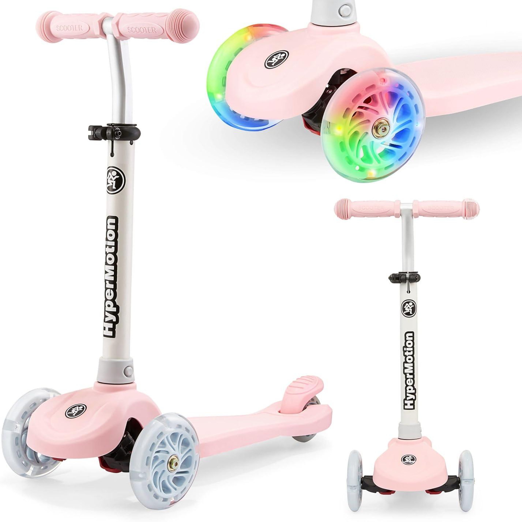 HYPERMOTION Trottinette Enfant 3 Roues Noire avec LED Multicolores, Guidon Réglable, dès 3 Ans