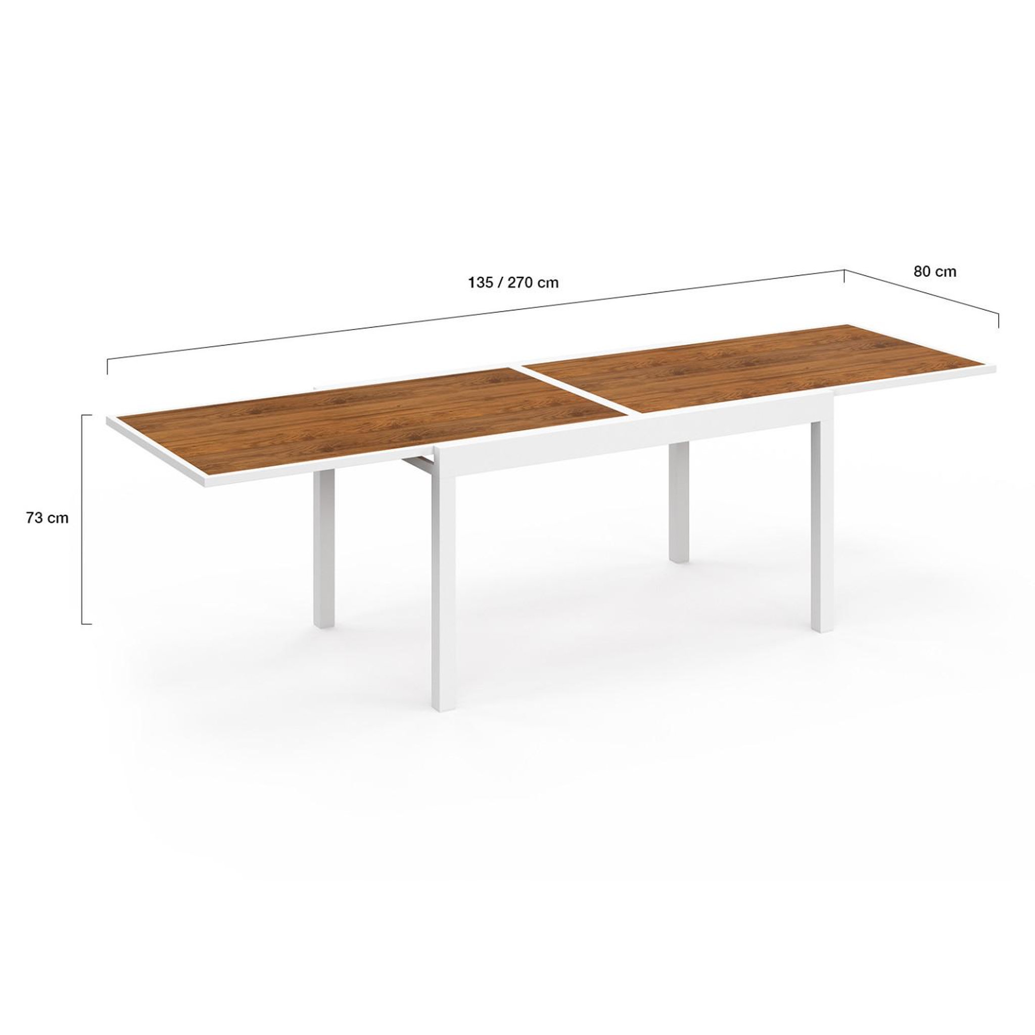 Voir la diapositive 6 : ID MARKET Salon de jardin noumea table extensible 135/270 cm plateau verre trempé effet bois et 12 chaises empilables blanc et bois