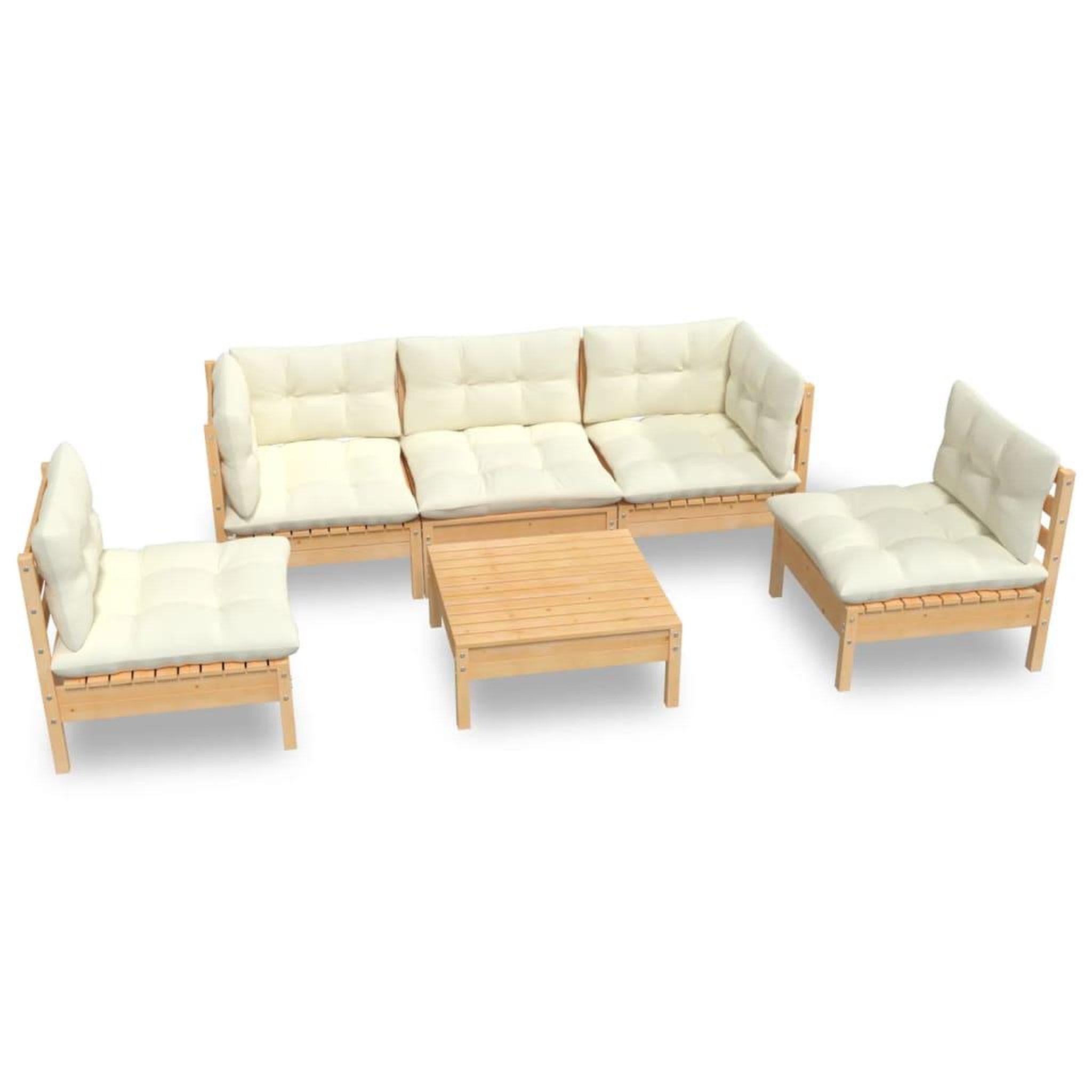 Voir la diapositive 2 : VIDAXL Salon de jardin 6 pcs avec coussins creme Bois de pin massif