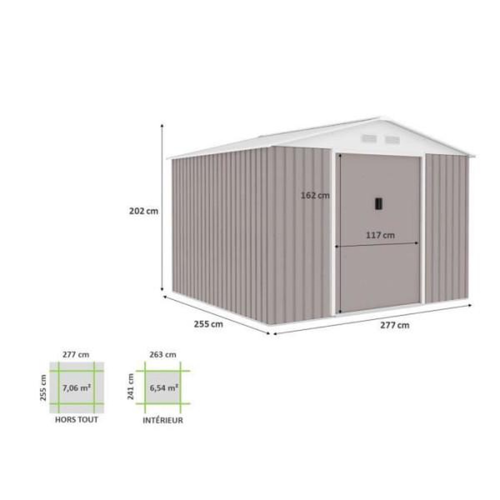 Voir la diapositive 4 : MARKET24 MERCURE Abri de jardin en métal 7,06 m² - 277 x 255 x 202 cm - Kit d'ancrage inclus, 2 portes coulissantes - Taupe