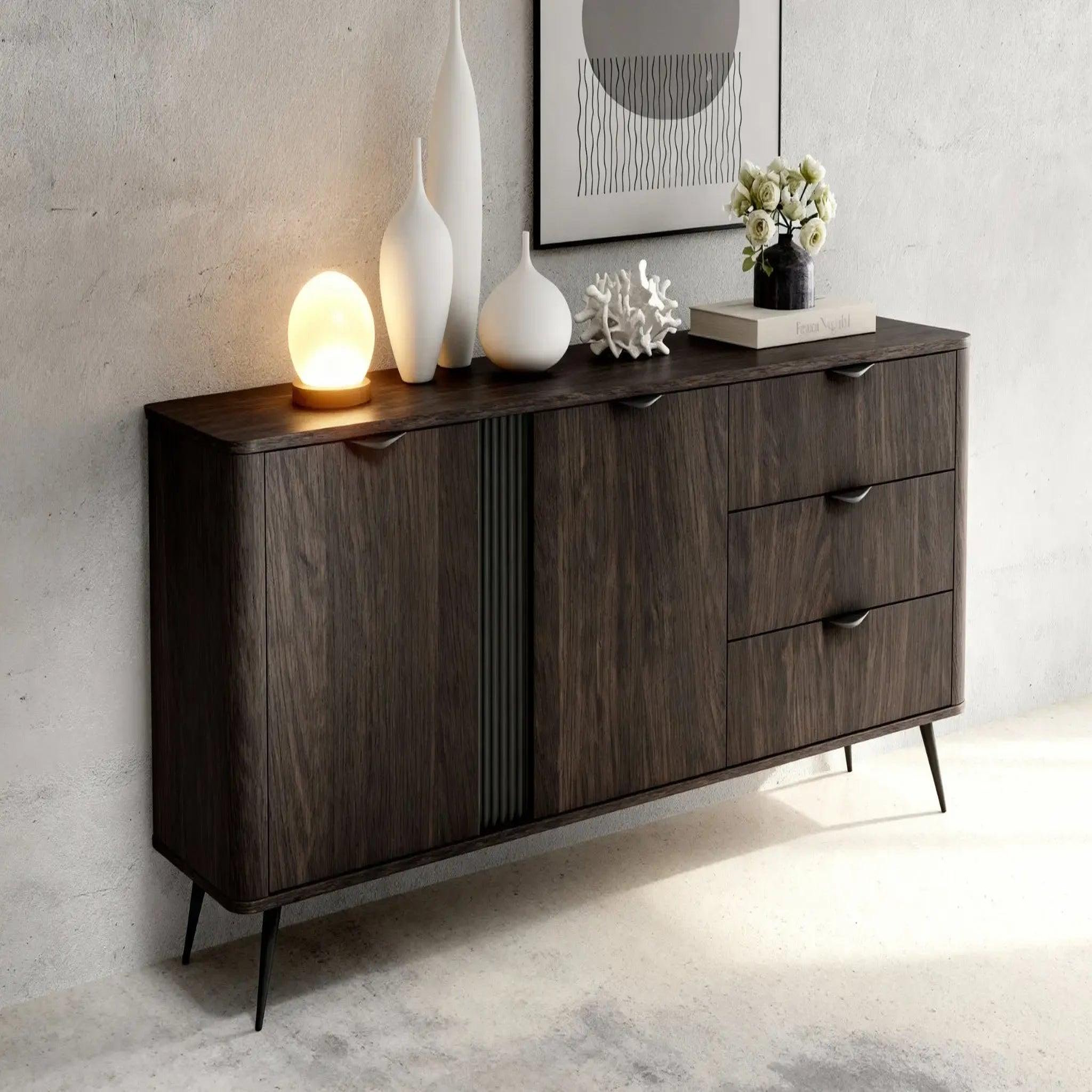 Voir la diapositive 3 : CASANOVA PARIS SELENA - Buffet 2 portes 195cmbois de chêne - Chêne foncé