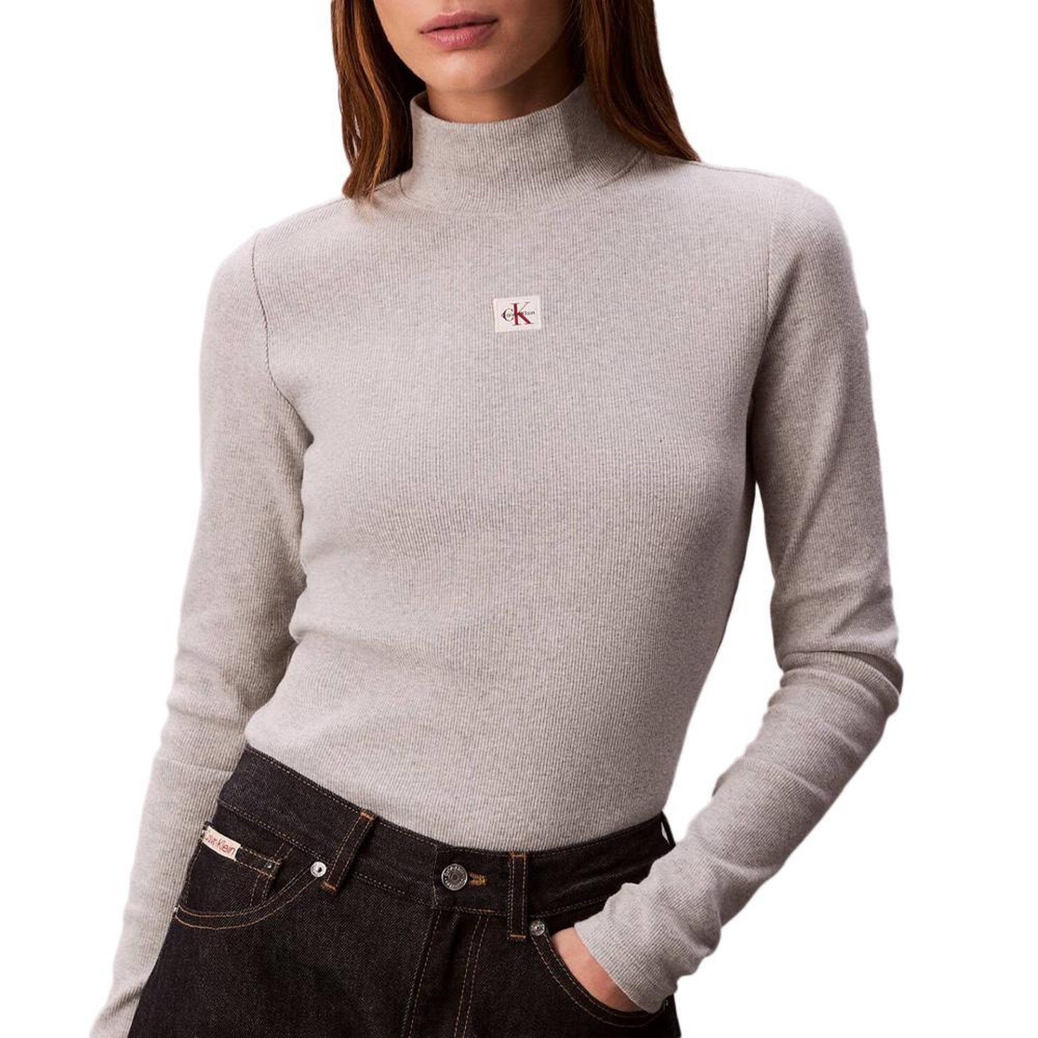 Voir la diapositive 1 : CALVIN KLEIN JEANS T-Shirt Col Roulé Gris Femme Calvin Klein Jeans Label