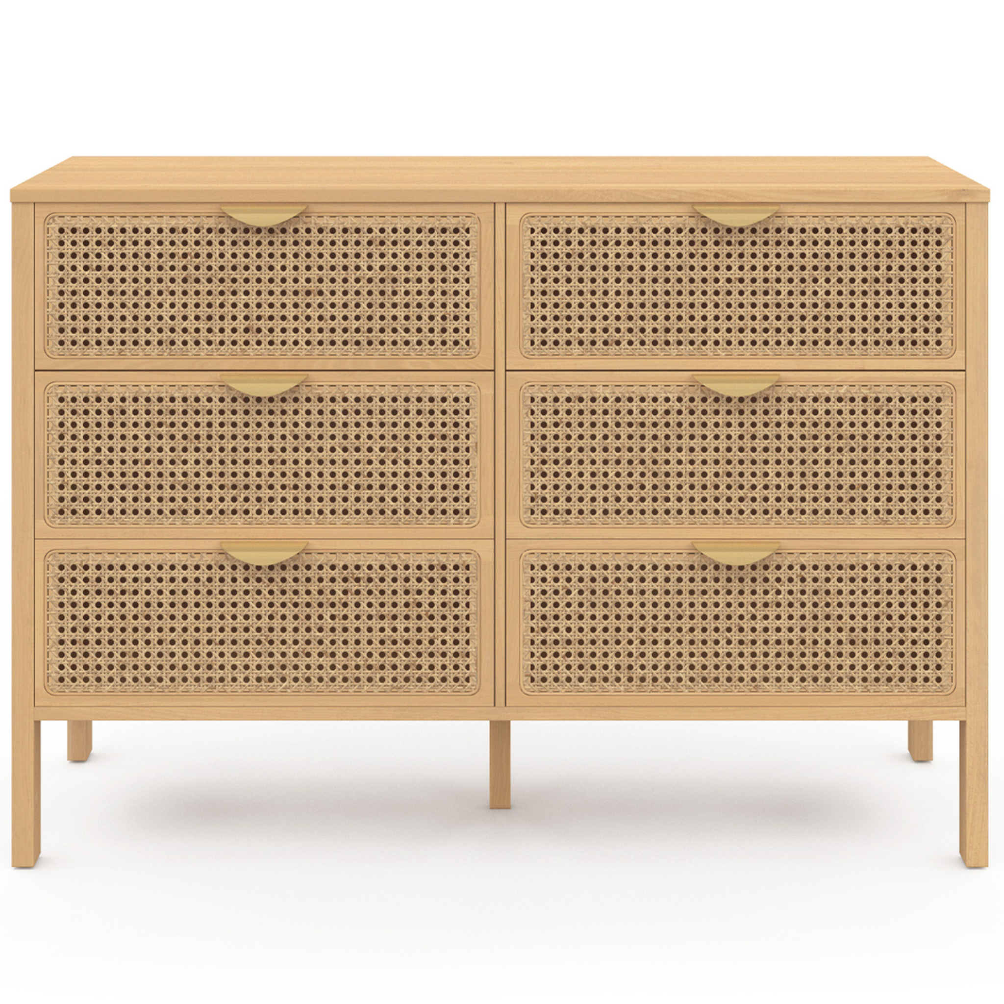 Voir la diapositive 3 : ID MARKET Commode 6 tiroirs edhen 115 cm bois et cannage